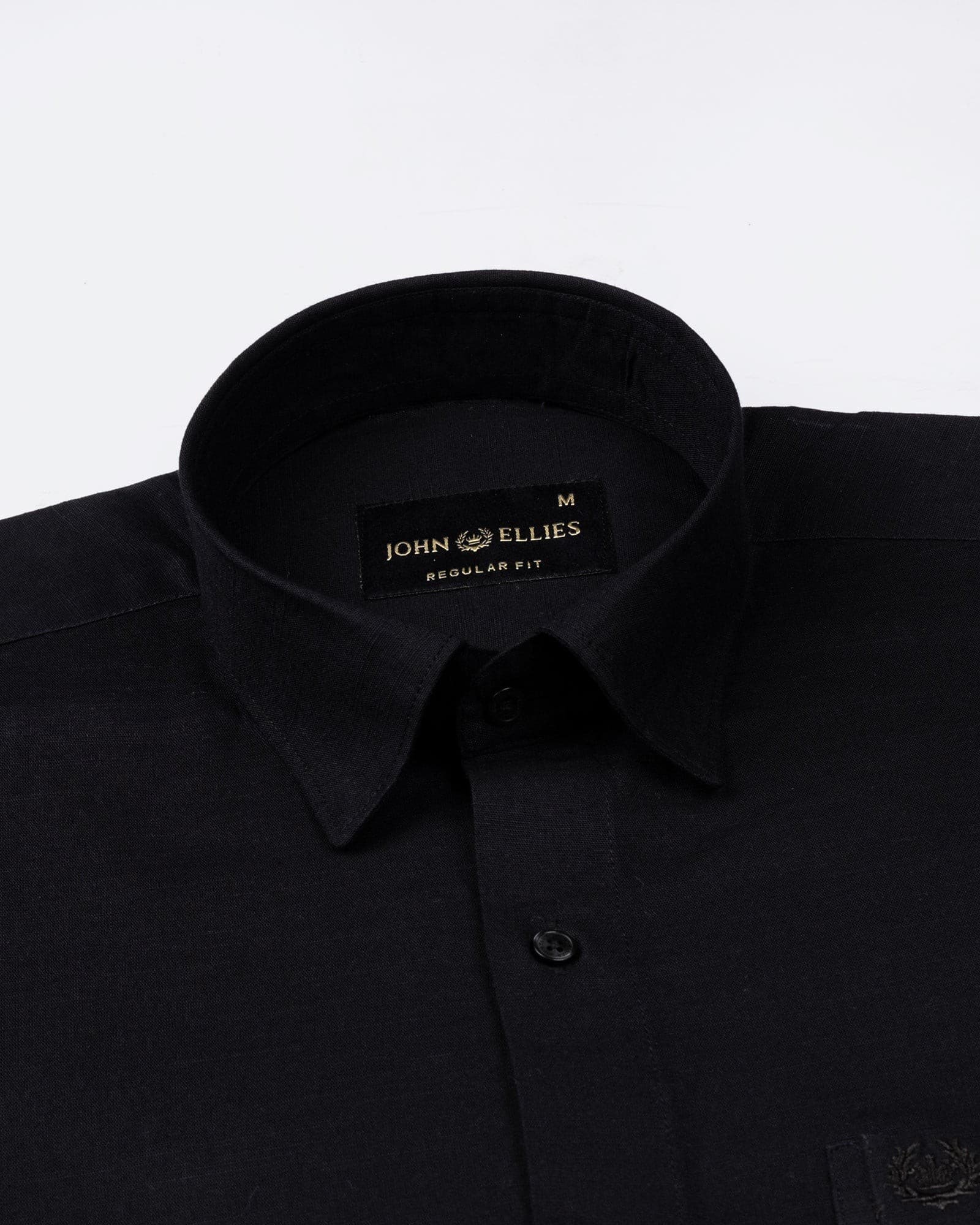 Amess Black Plain Linen Shirt