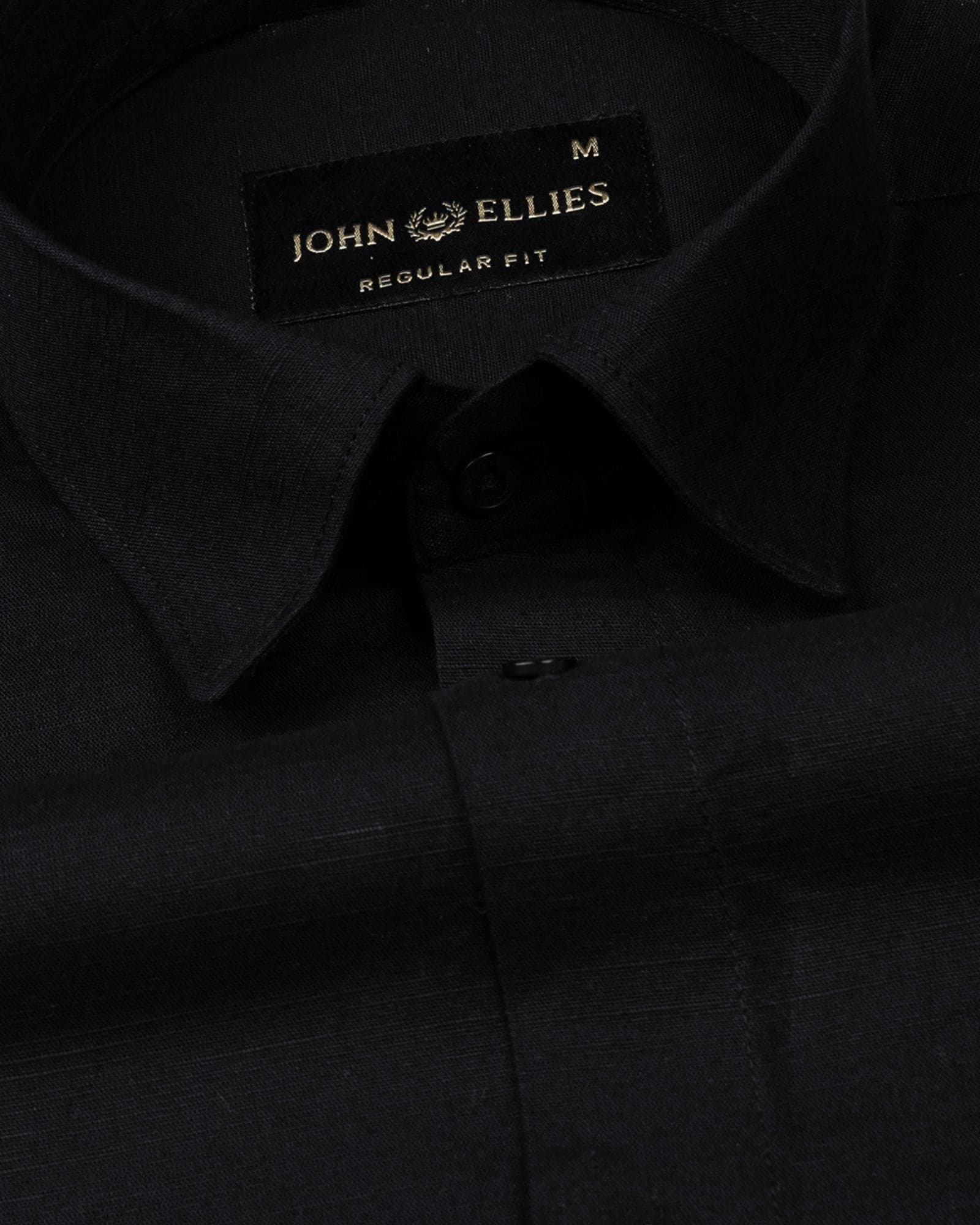 Amess Black Plain Linen Shirt