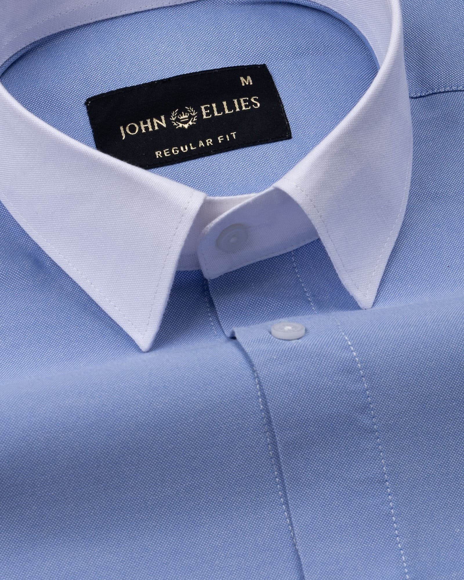 Raven Blue White Cuff Collar Oxford Cotton Shirt