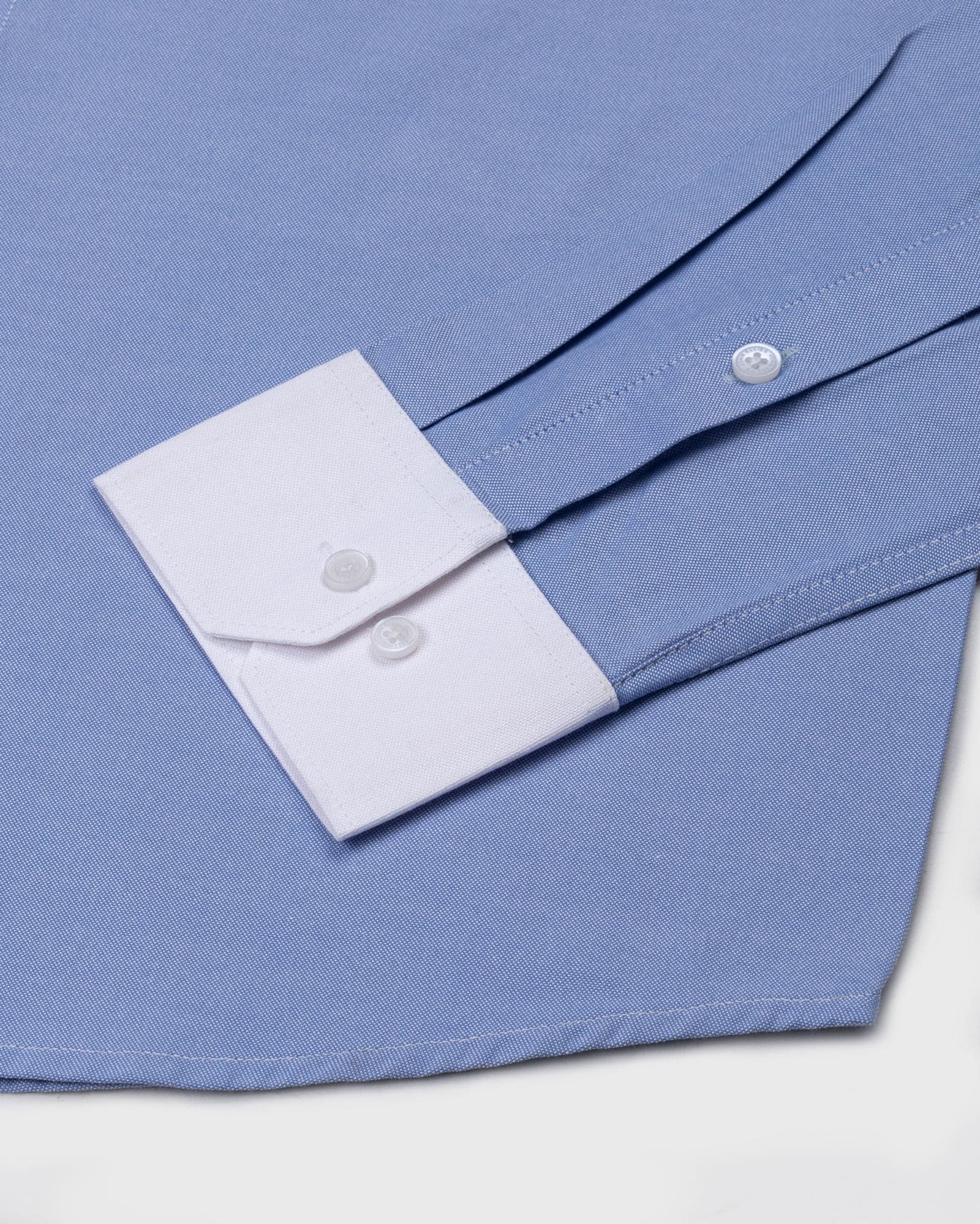 Raven Blue White Cuff Collar Oxford Cotton Shirt