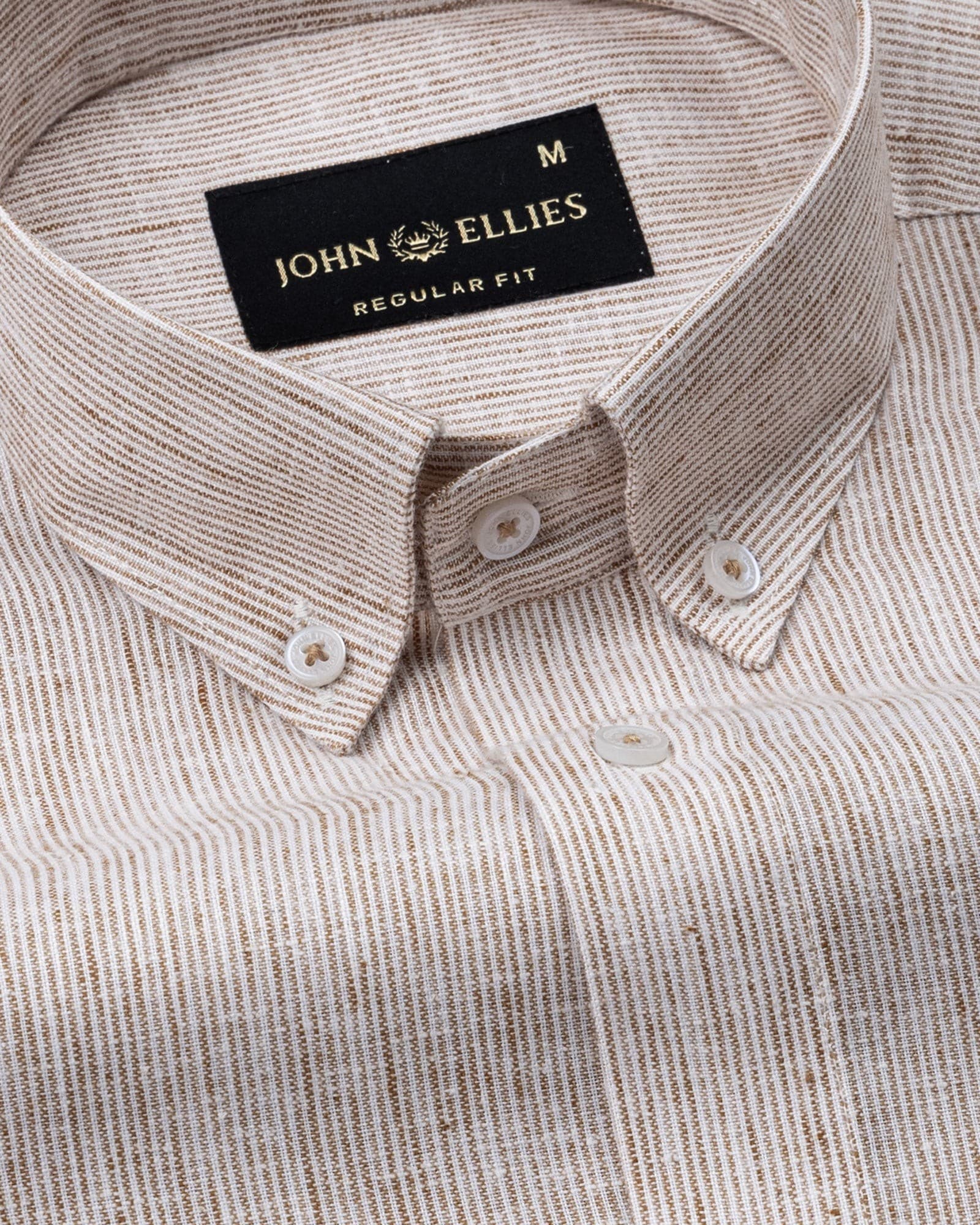 Parcore Sand Beige Stripe Button Down Linen Cotton Shirt