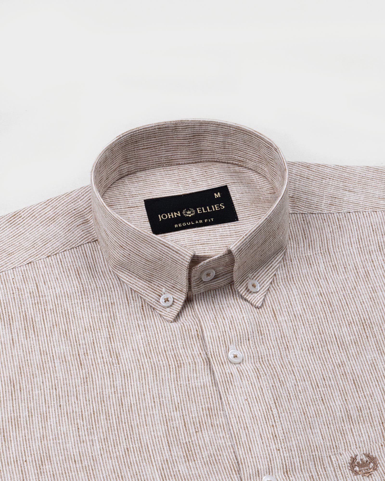 Parcore Sand Beige Stripe Button Down Linen Cotton Shirt