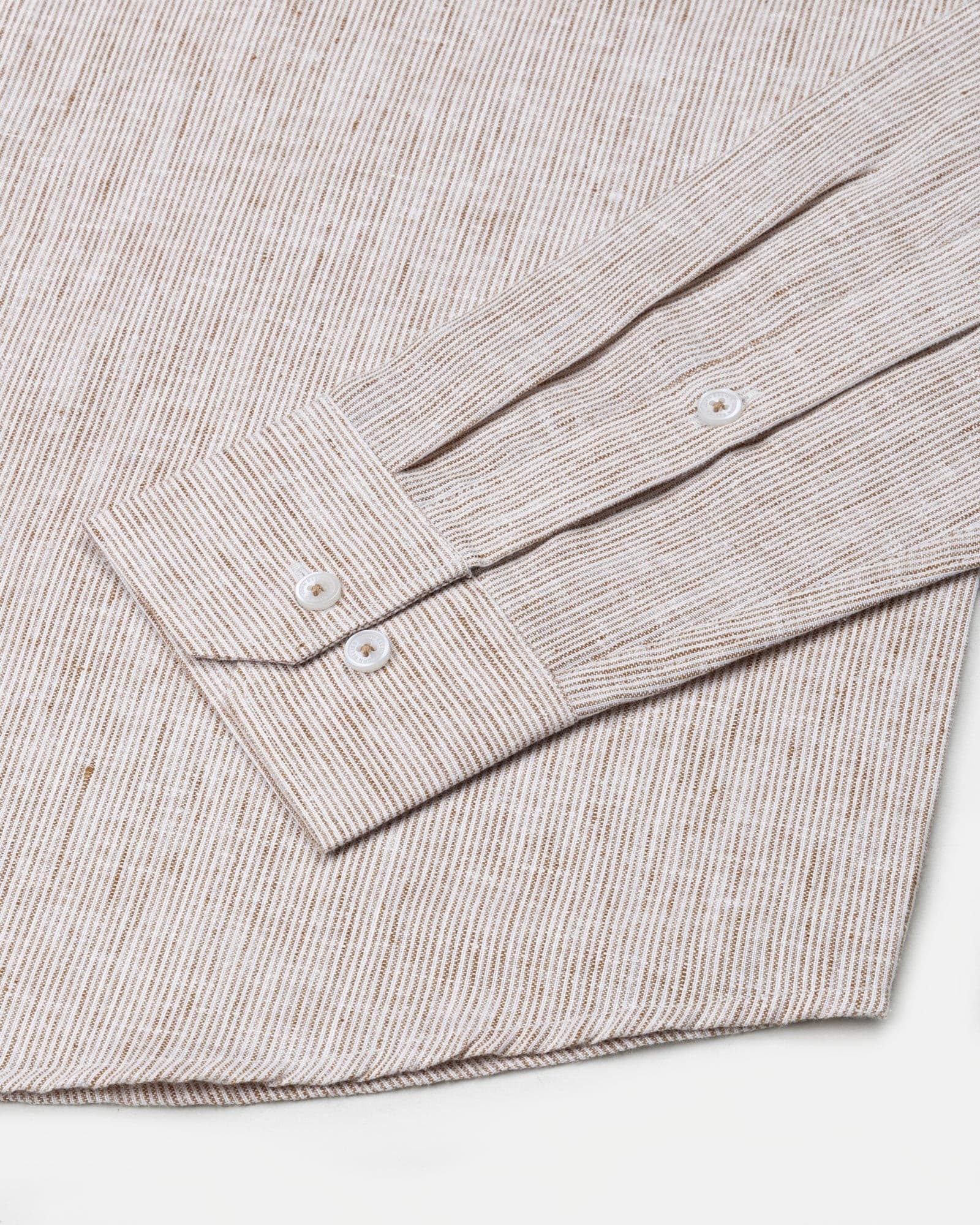 Parcore Sand Beige Stripe Button Down Linen Cotton Shirt