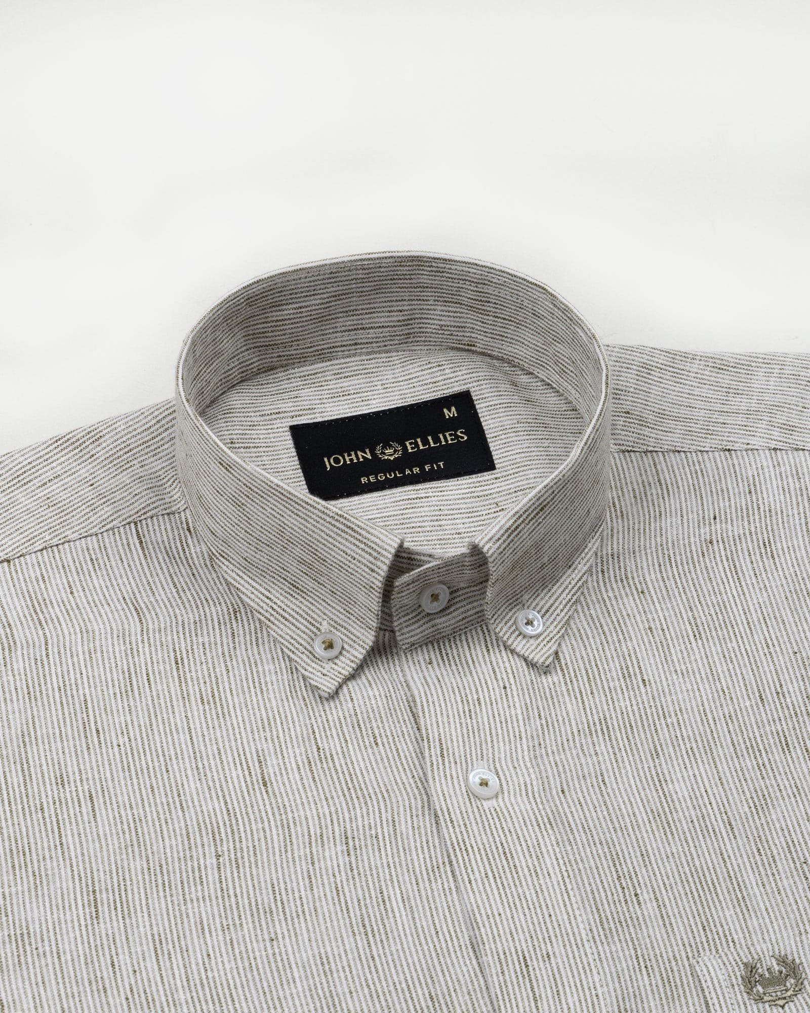 Parcore Olive Stripe Button Down Linen Cotton Shirt