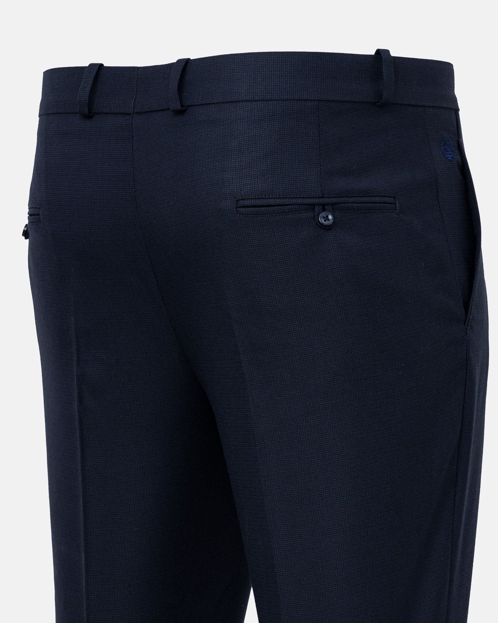 Mance Navy Blue Textured Formal Cotton Pant