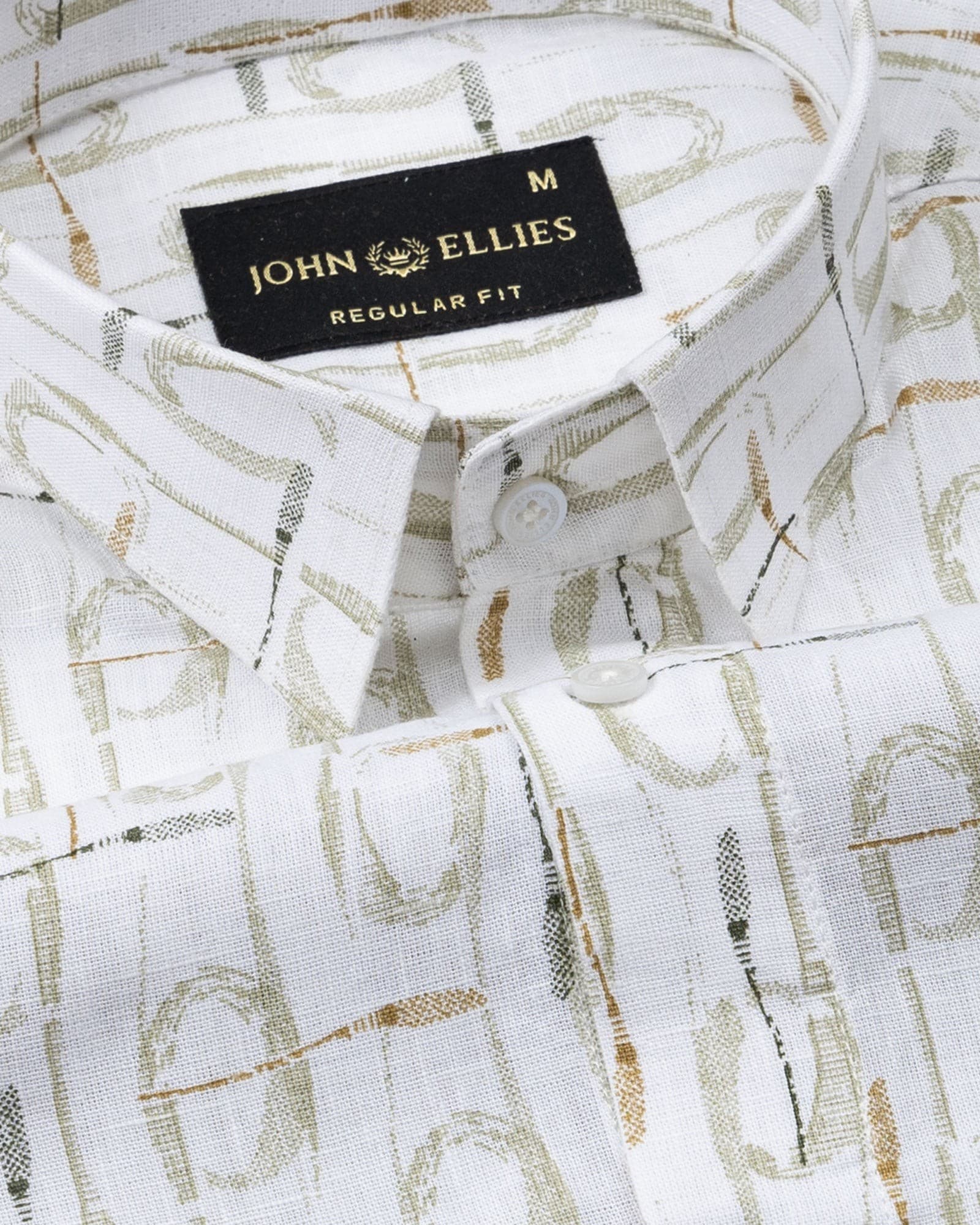 Celith Olive Abstract Linen Printed Shirt