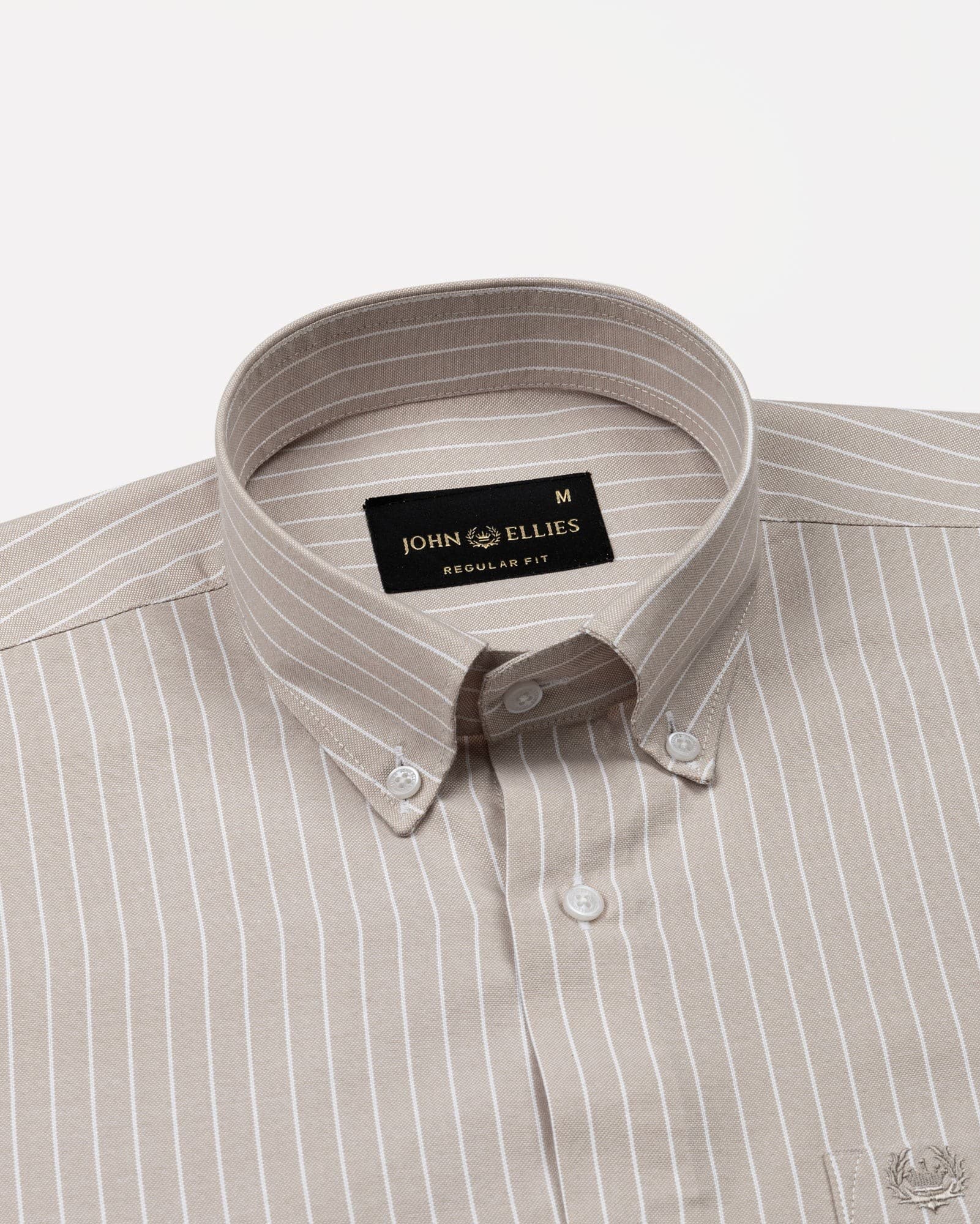 Seashel Beige Stripe Button Down Oxford Cotton Shirt
