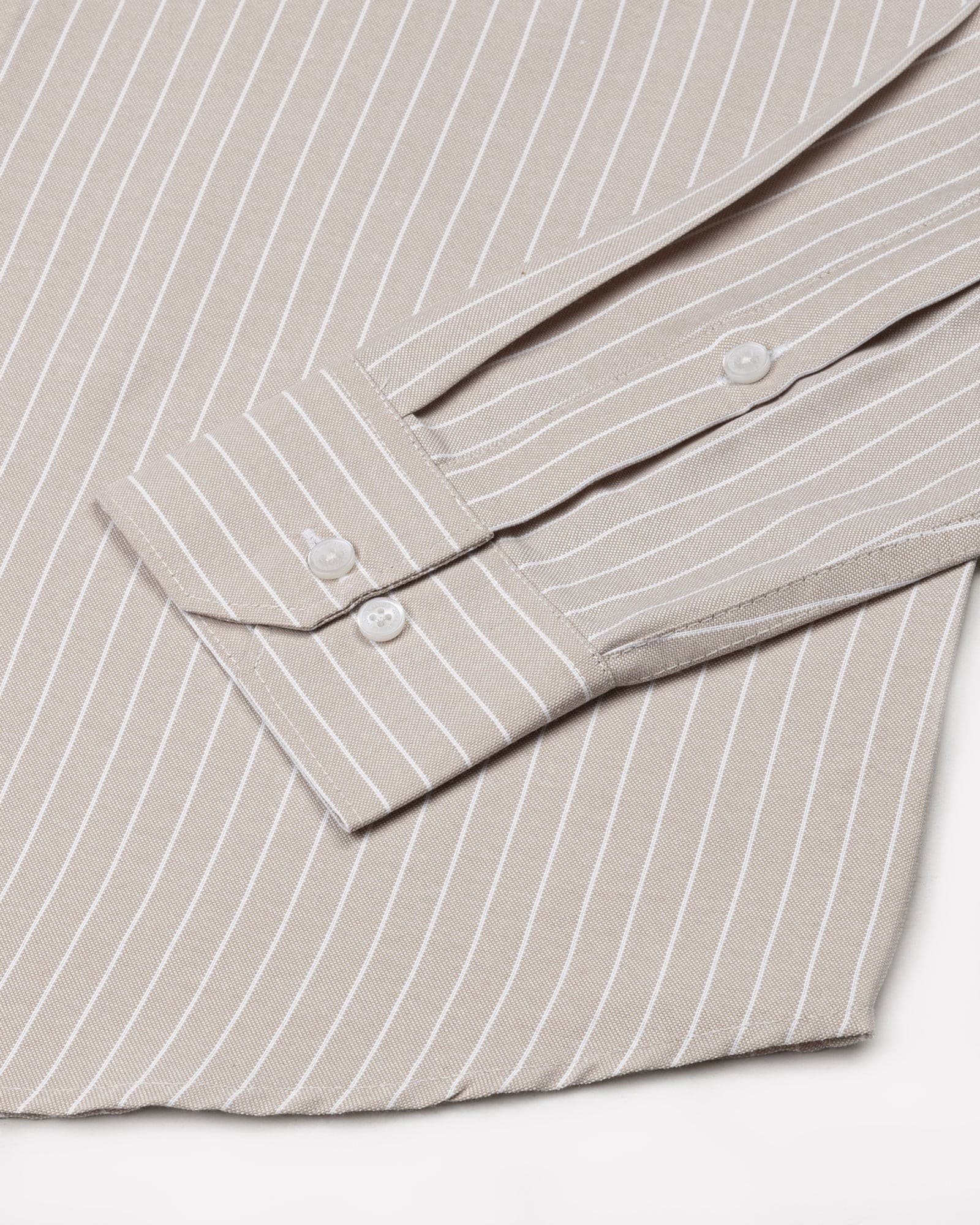 Seashel Beige Stripe Button Down Oxford Cotton Shirt