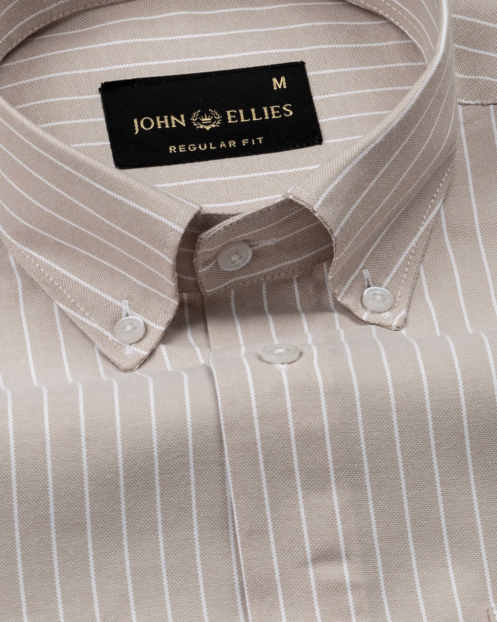 Seashel Beige Stripe Button Down Oxford Cotton Shirt