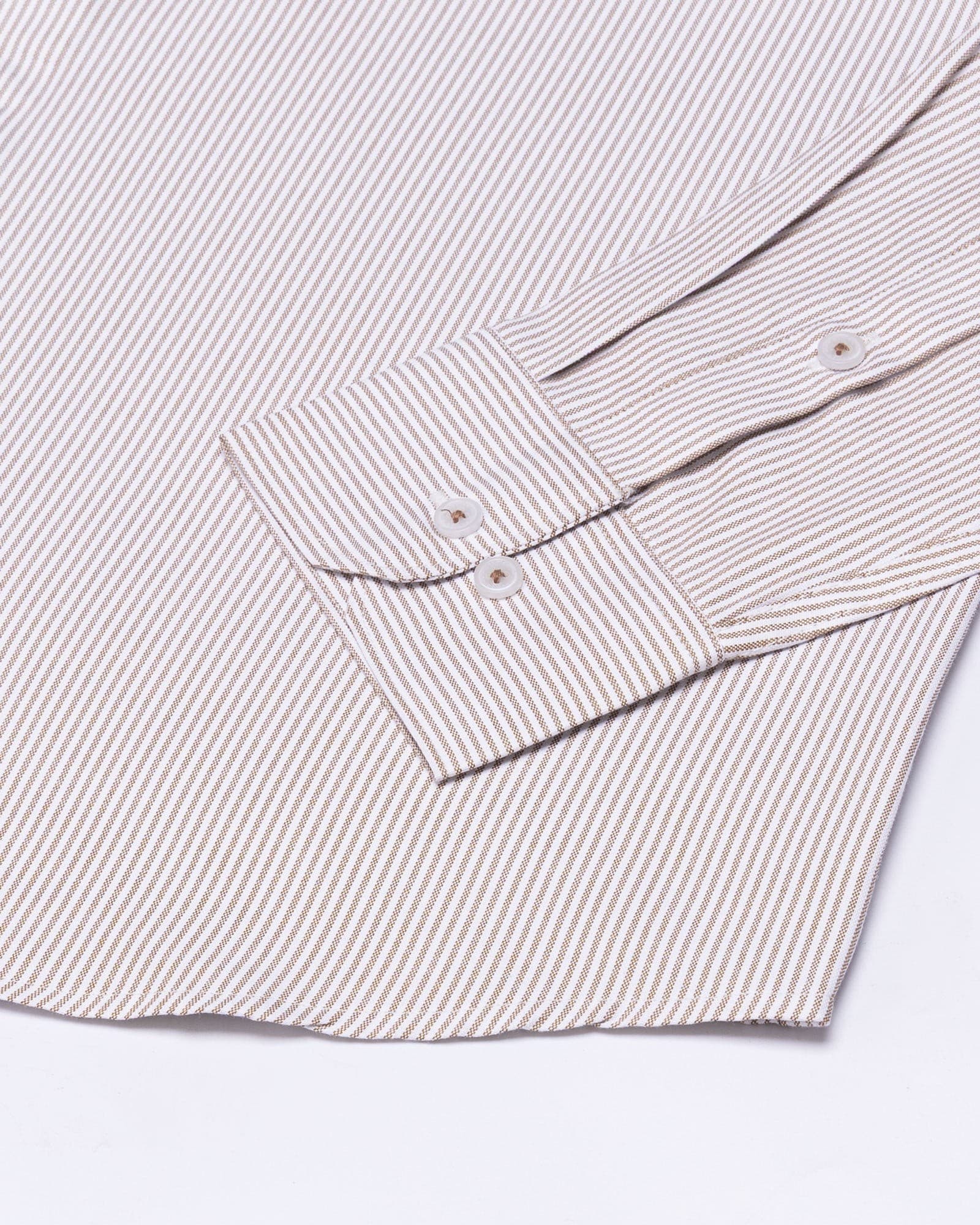 Zanrix Brown Stripe Button Down Oxford Cotton Shirt