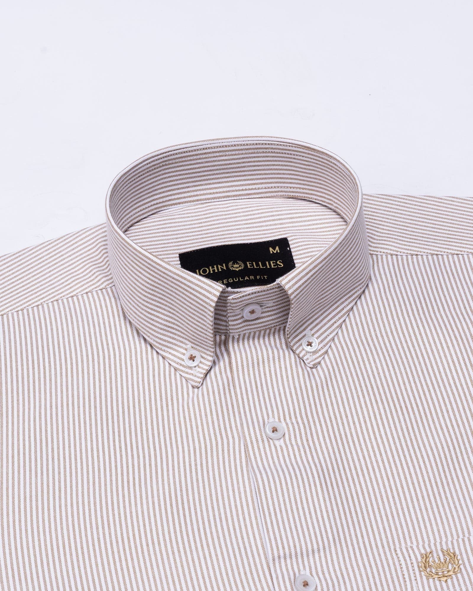 Zanrix Brown Stripe Button Down Oxford Cotton Shirt