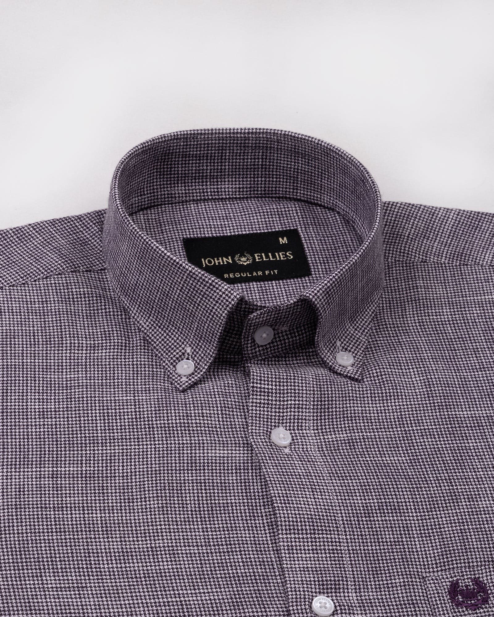 Zinots Purple Houndstooth Check Button Down Linen Shirt
