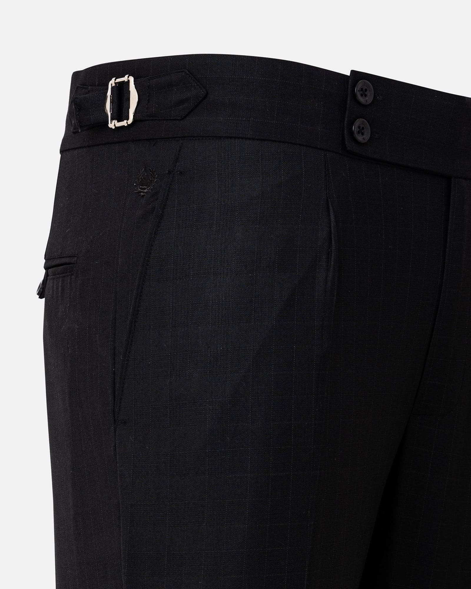 Neux Black Checked Formal Single Pleated Italian Pant