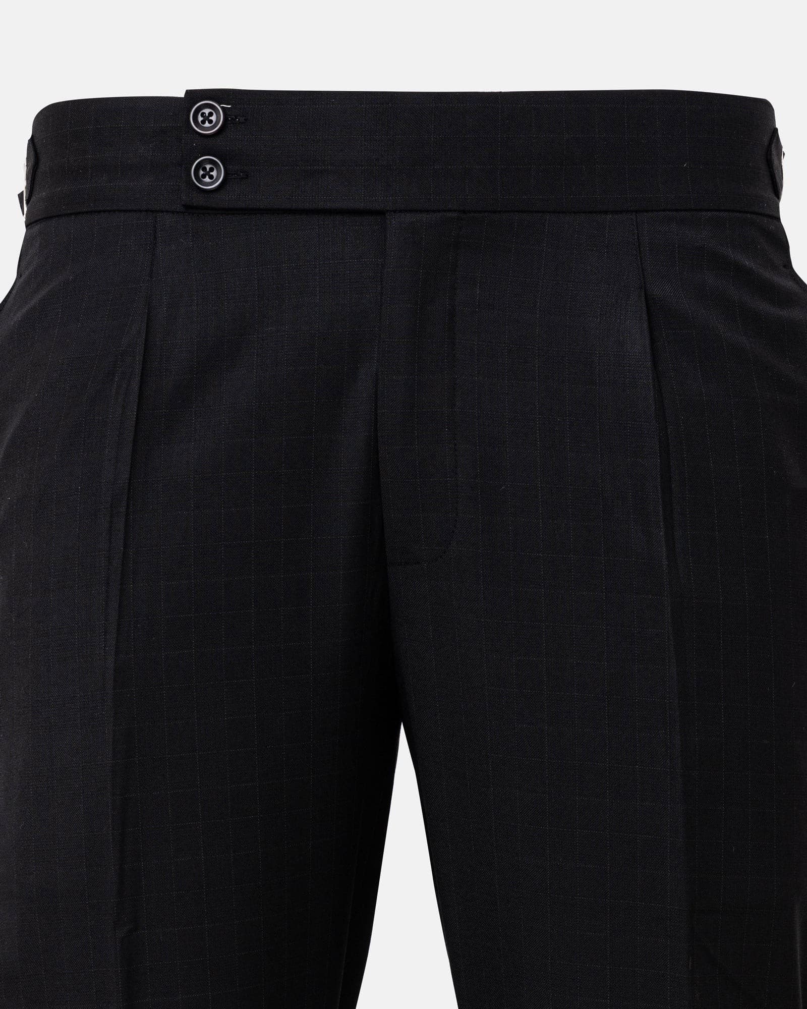 Neux Black Checked Formal Single Pleated Italian Pant