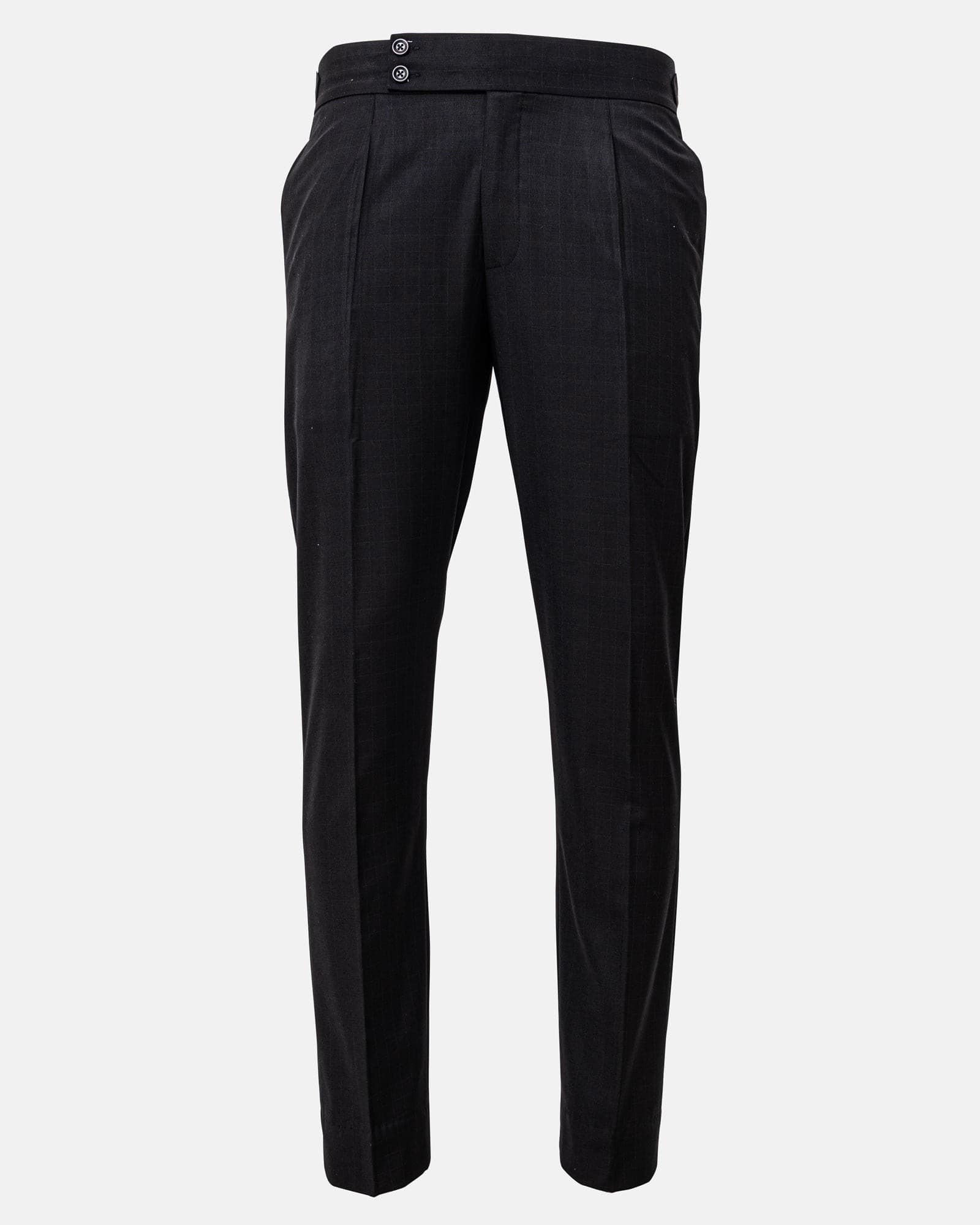 Neux Black Checked Formal Single Pleated Italian Pant