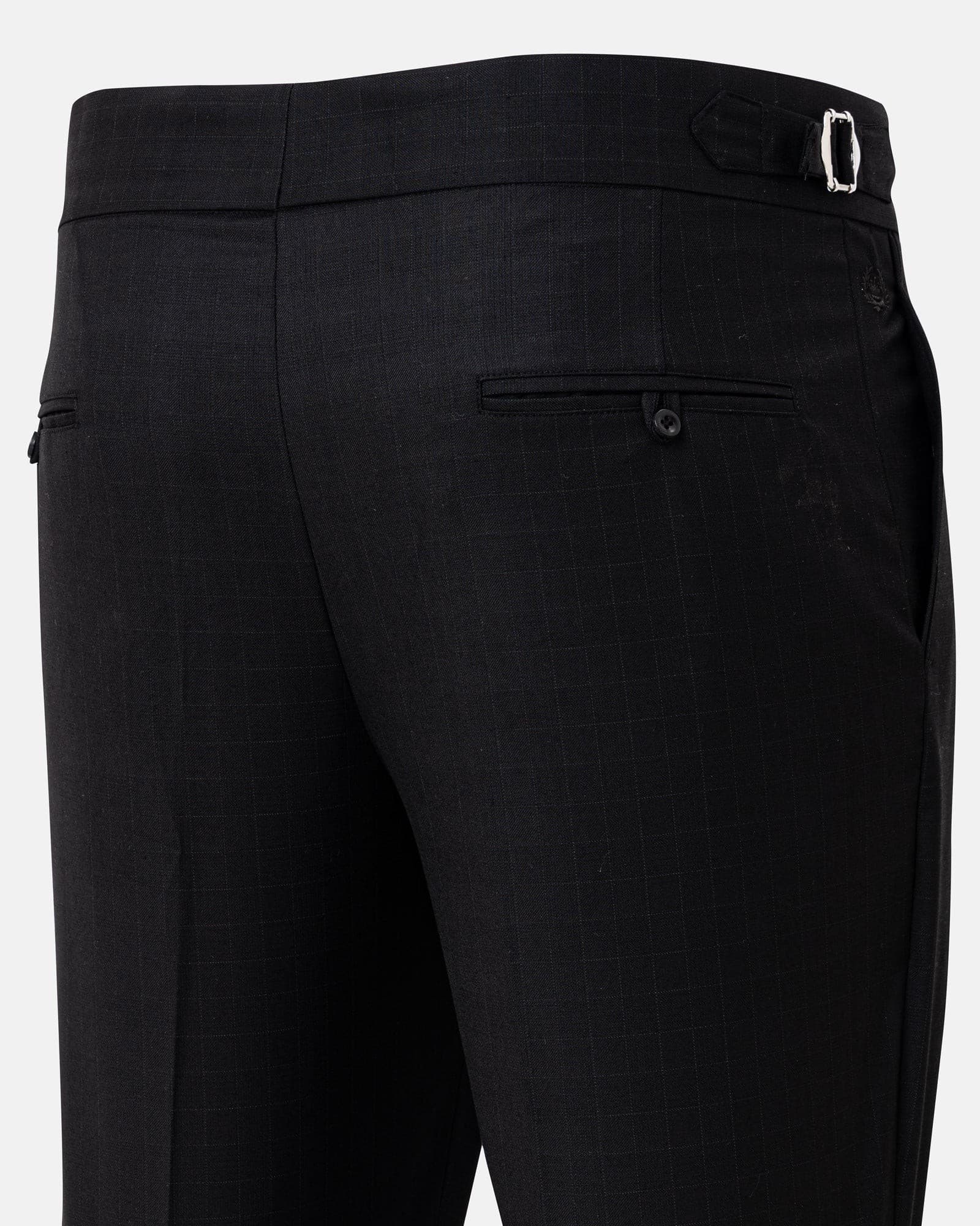 Neux Black Checked Formal Single Pleated Italian Pant