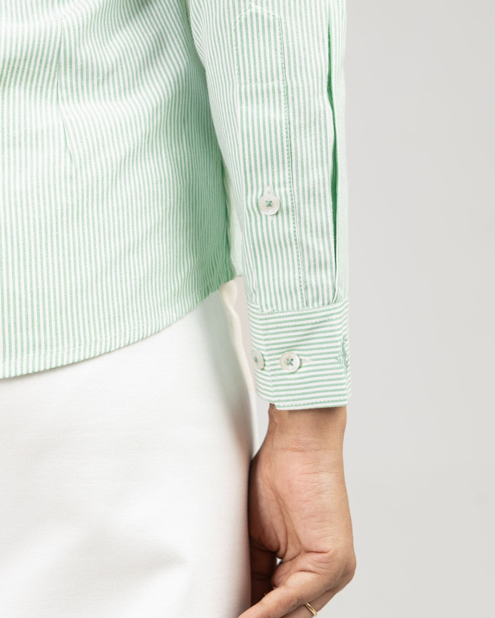 Strata Green Stripes Oxford Cotton Women Shirt