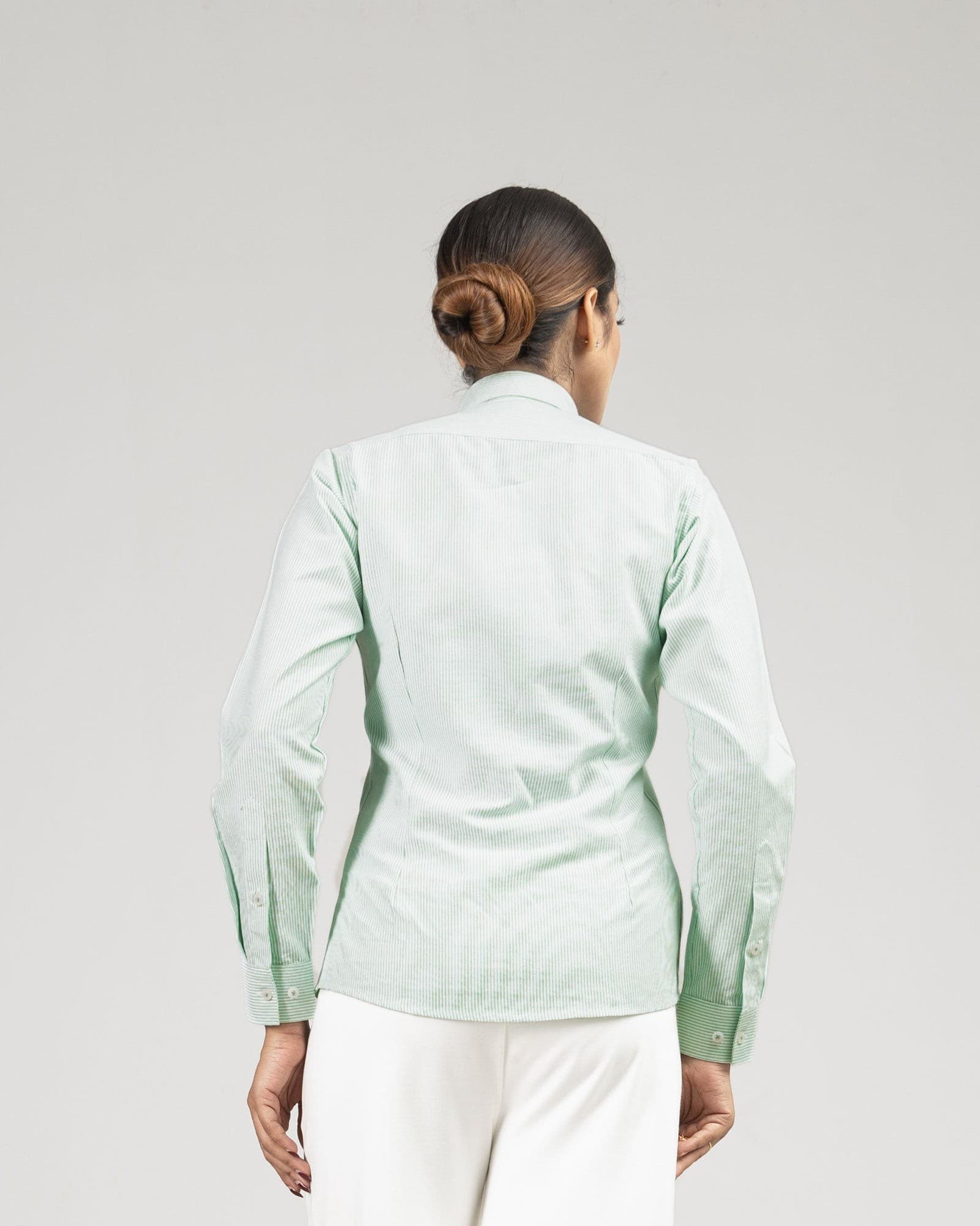 Strata Green Stripes Oxford Cotton Women Shirt