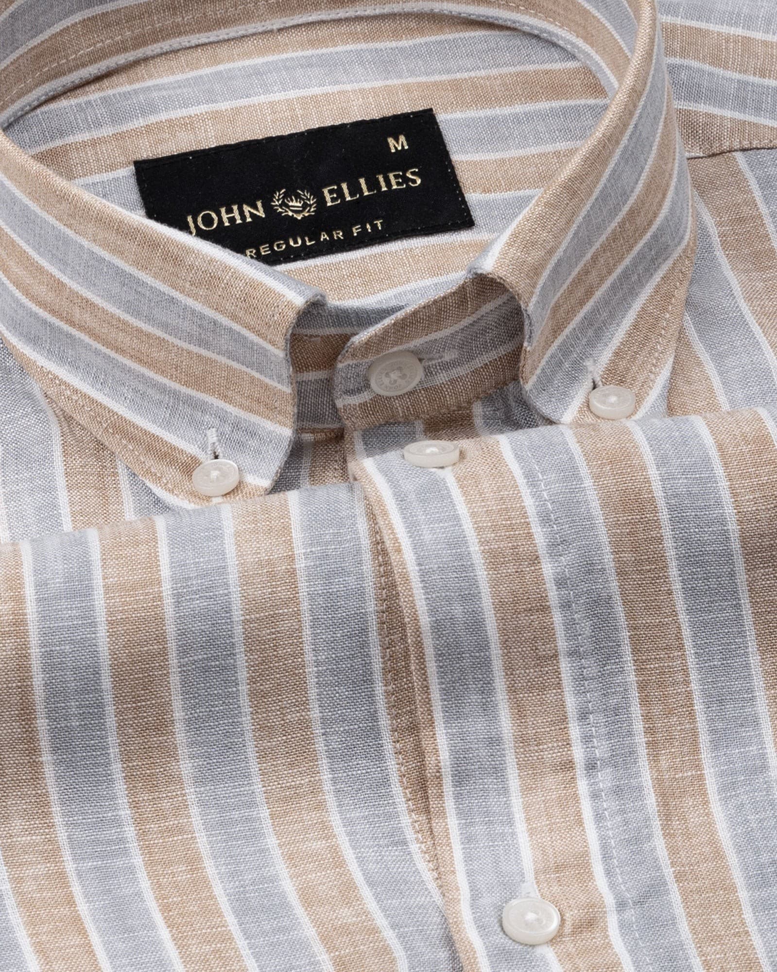 Qevan Grey Stripe Button Down Linen Shirt