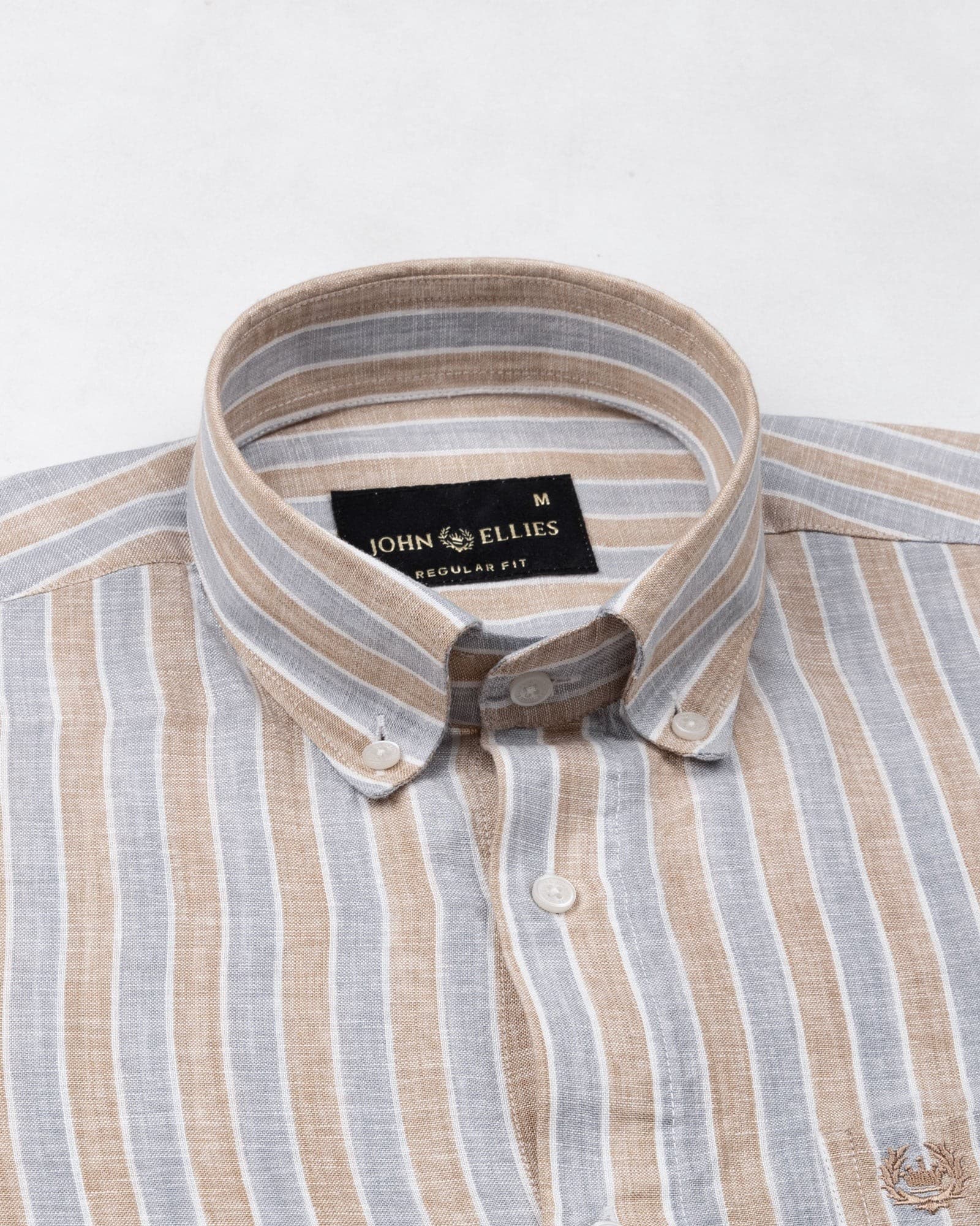 Qevan Grey Stripe Button Down Linen Shirt