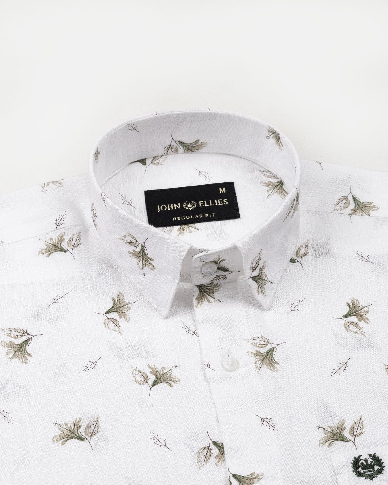 Celith White Leaf Linen Printed Shirt