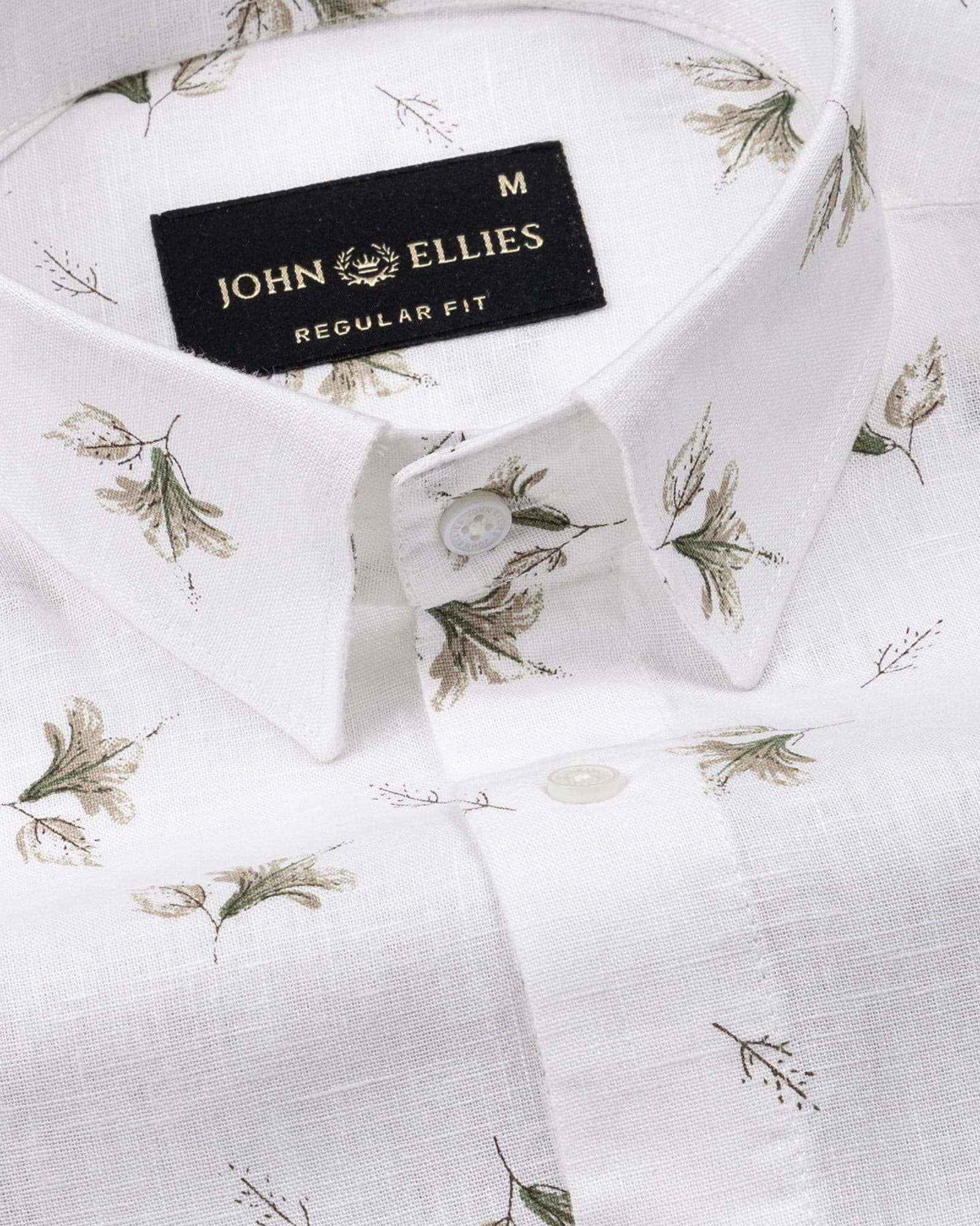 Celith White Leaf Linen Printed Shirt