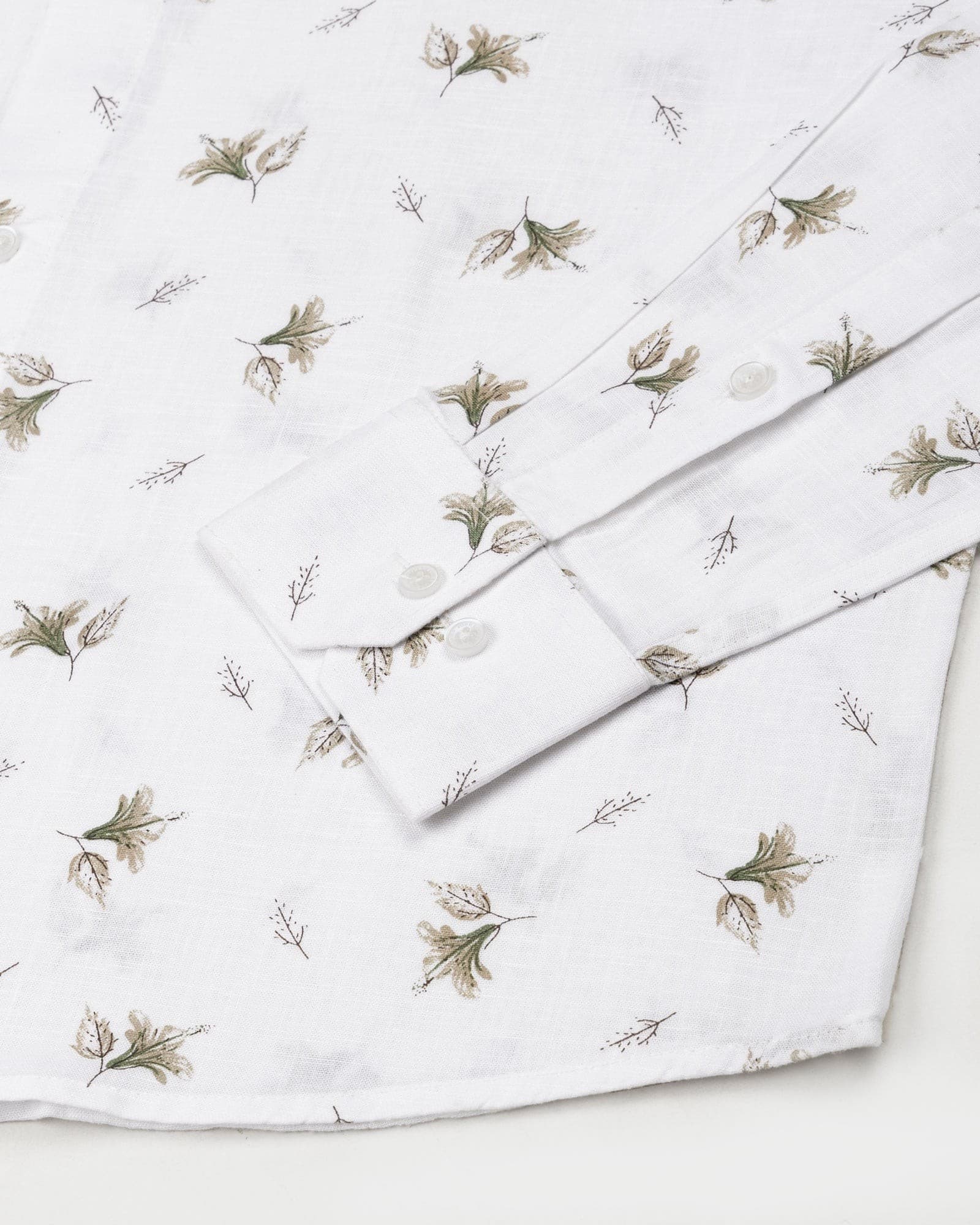 Celith White Leaf Linen Printed Shirt