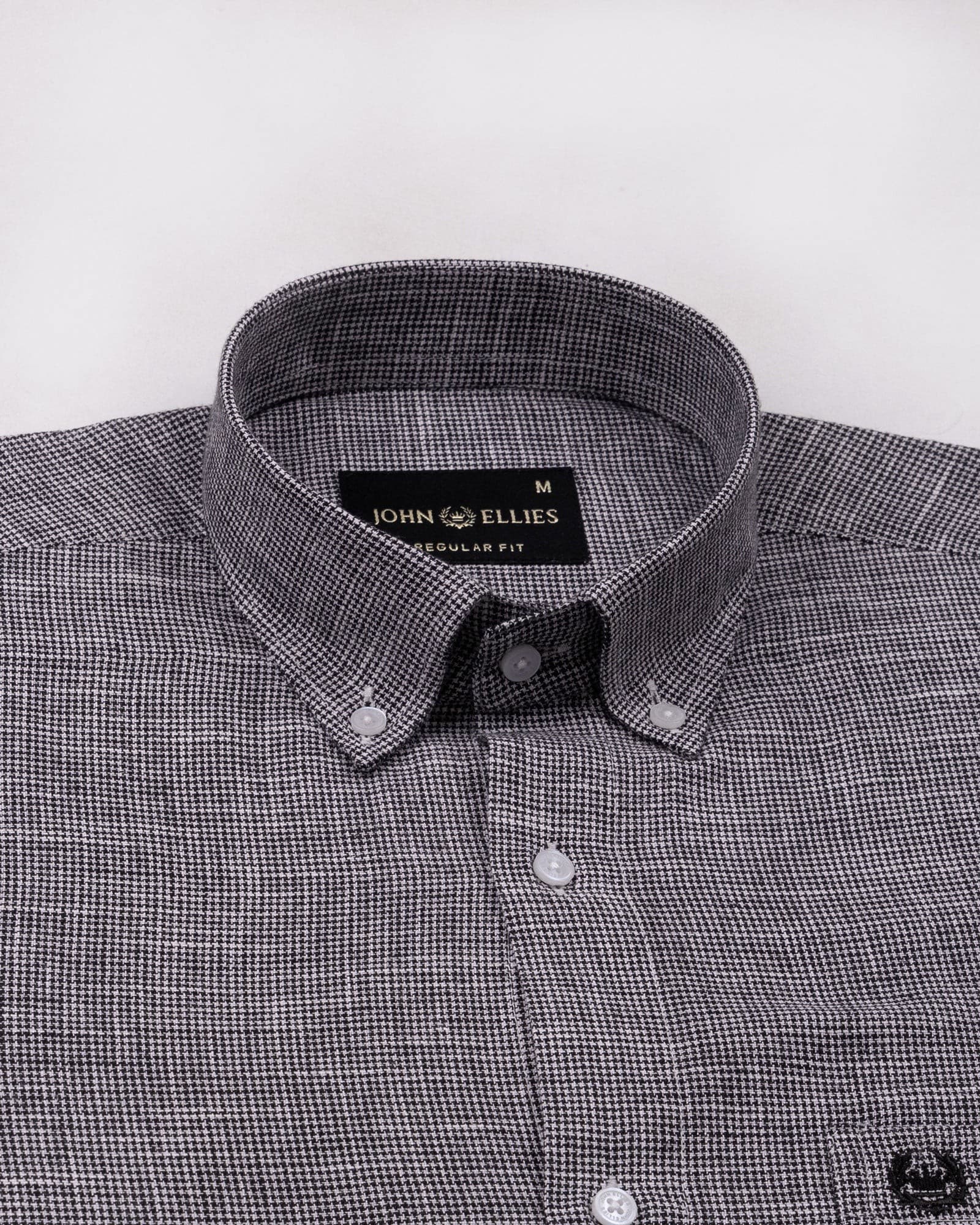 Zinots Black Houndstooth Check Button Down Linen Shirt