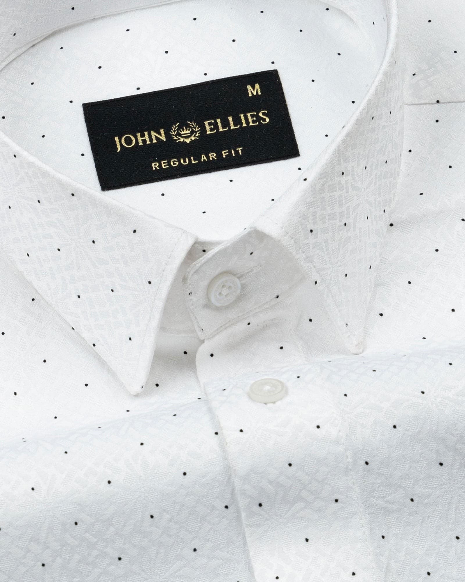 Luwan White Printed Dobby Cotton Shirt
