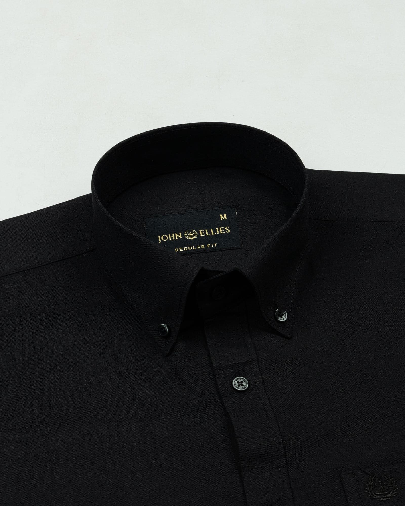 Monza Black Plain Button Down Polyester Shirt