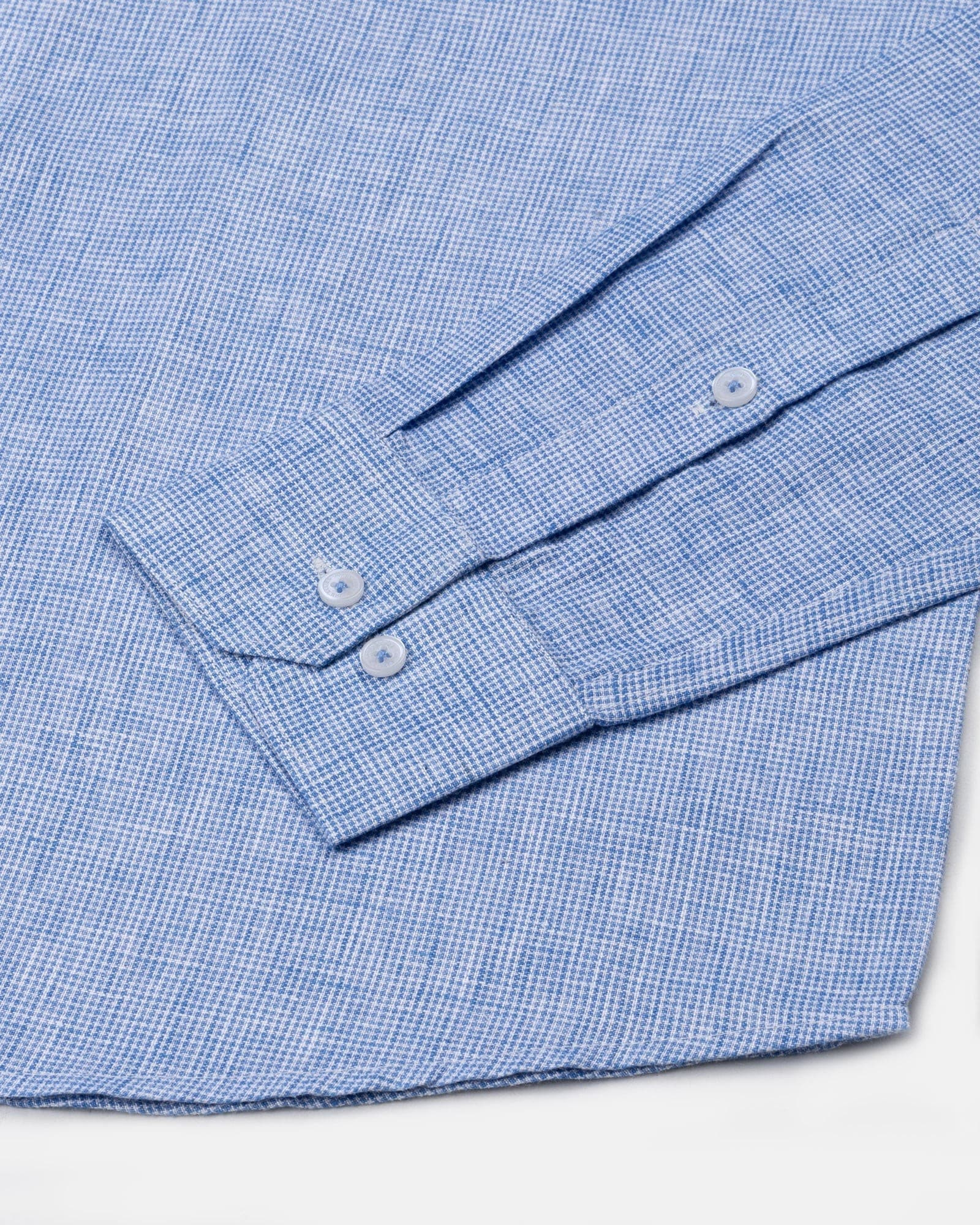Parcore Blue Check Button Down Linen Cotton Shirt