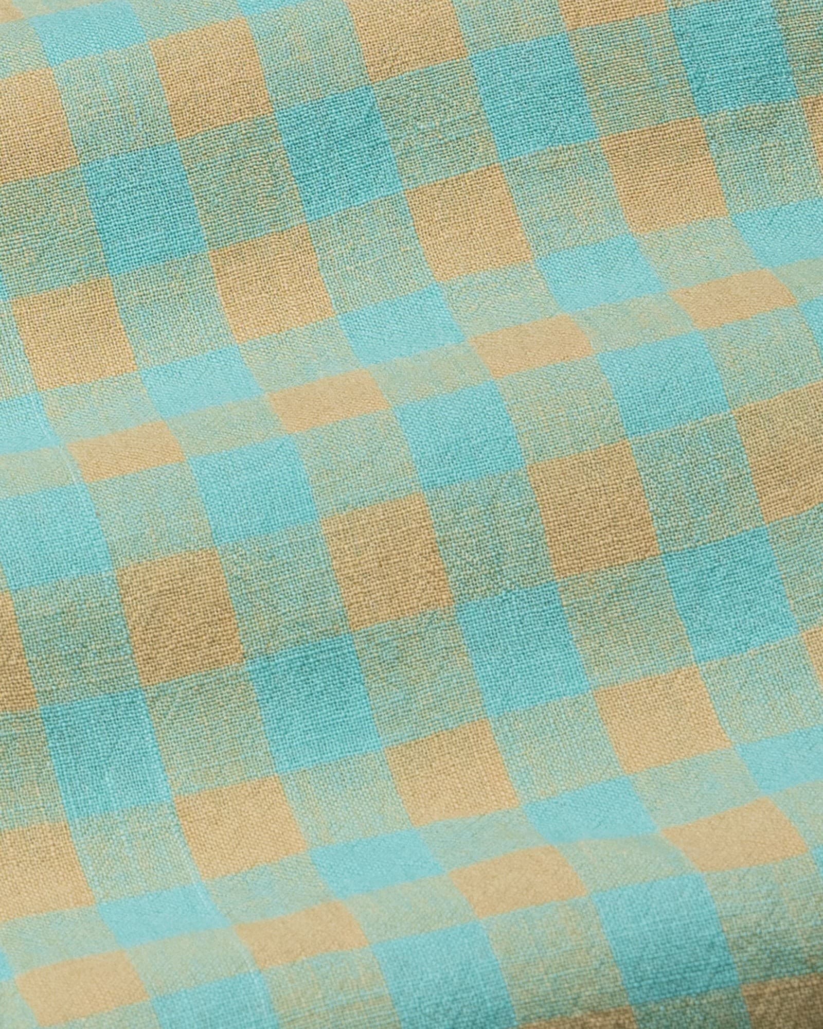 Qevan Lime With Gold Check Button Down Linen Shirt