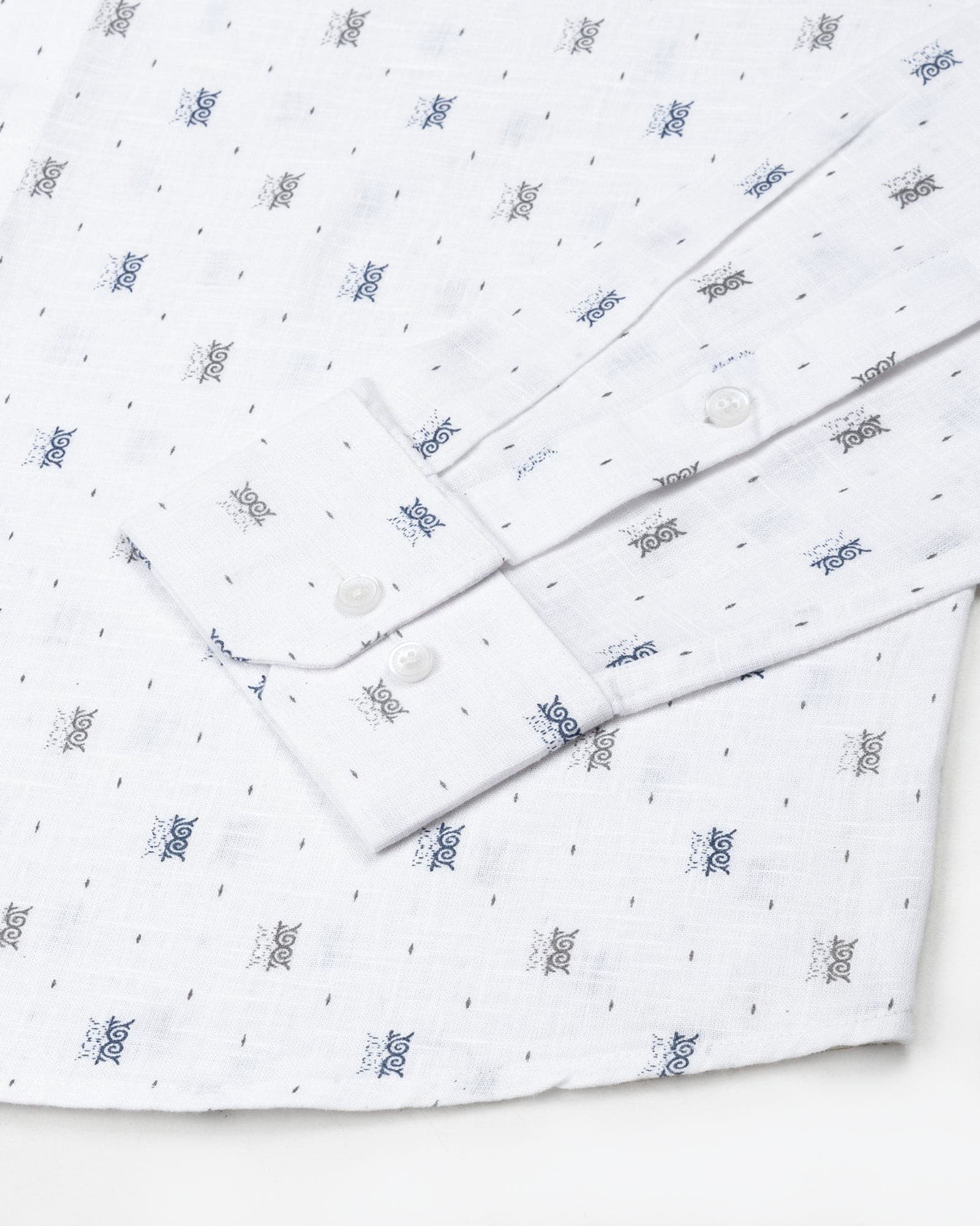 Celith White Motifs Linen Printed Shirt