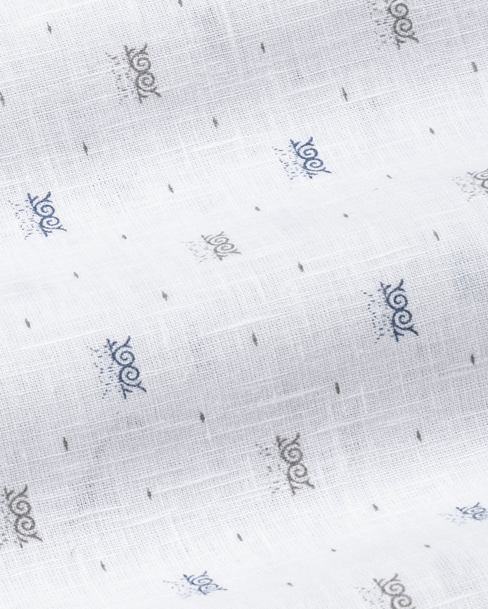 Celith White Motifs Linen Printed Shirt