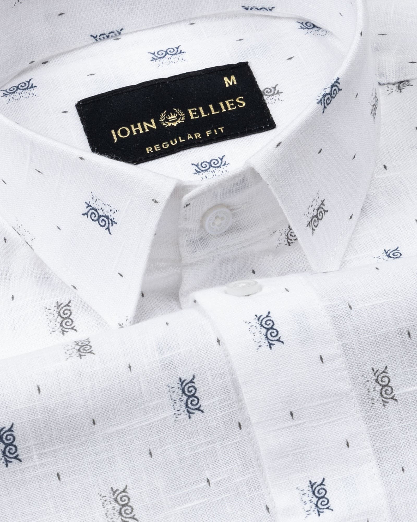 Celith White Motifs Linen Printed Shirt
