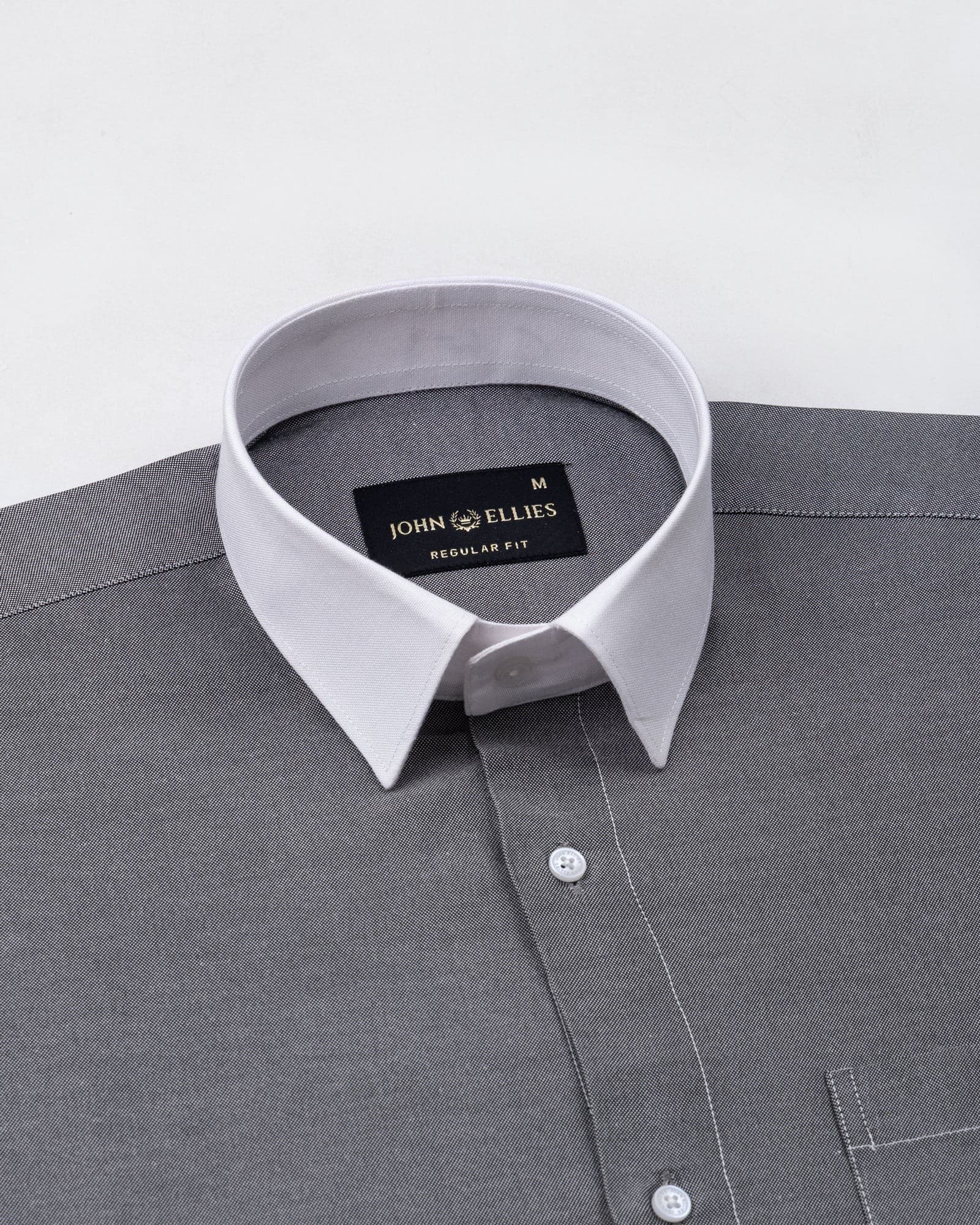Raven Black White Cuff Collar Oxford Cotton Shirt