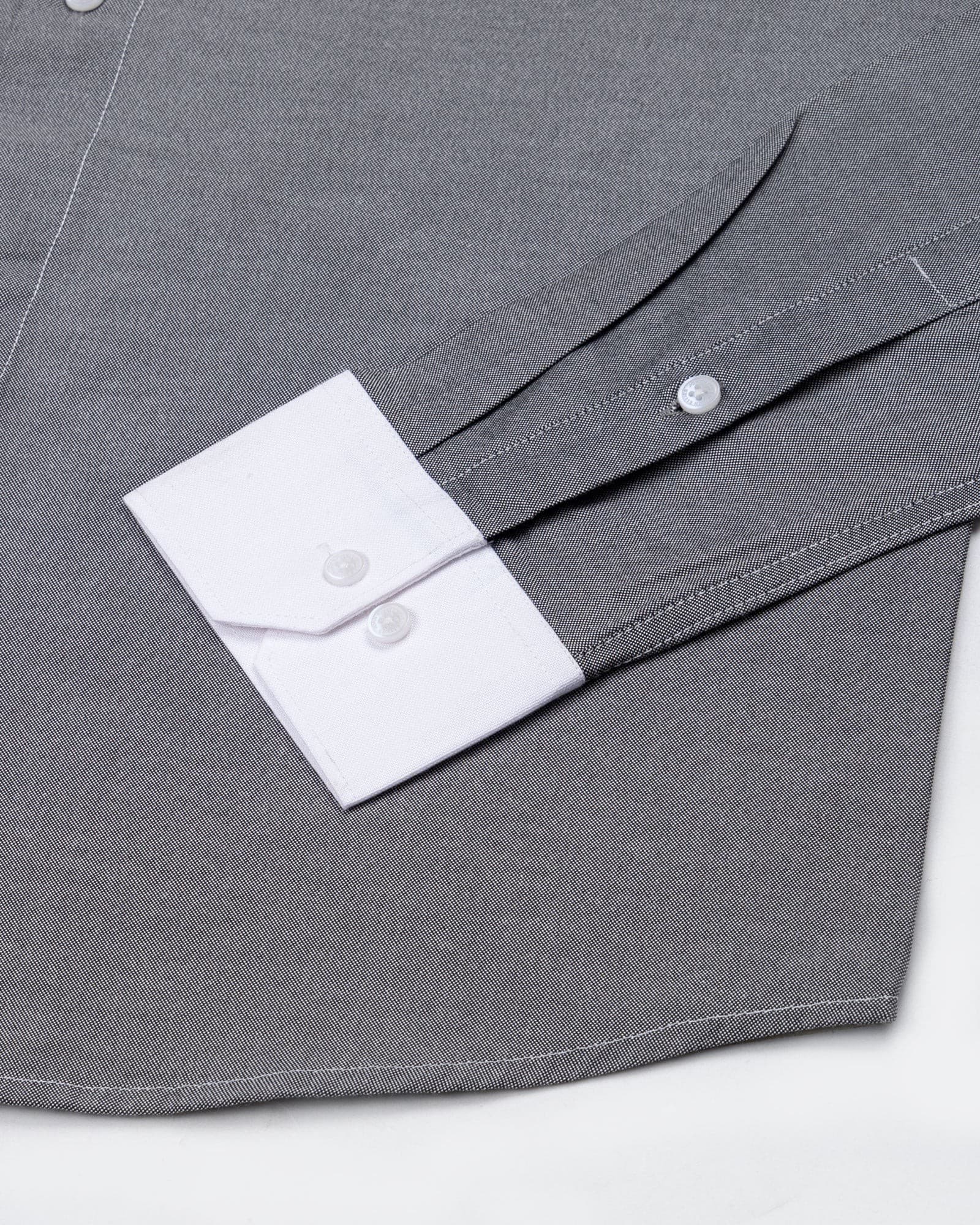 Raven Black White Cuff Collar Oxford Cotton Shirt