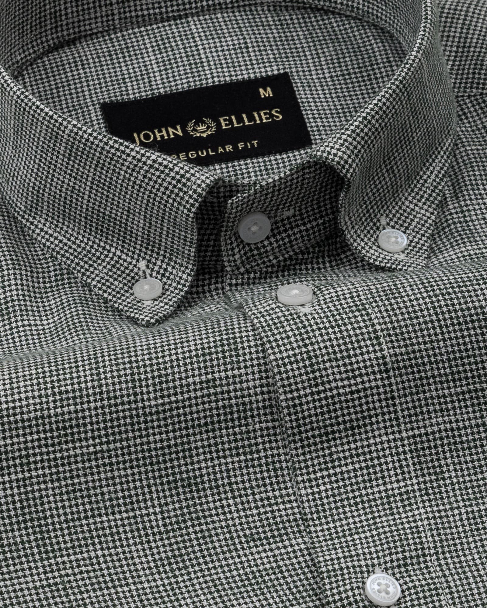 Zinots Green Houndstooth Check Button Down Linen Shirt