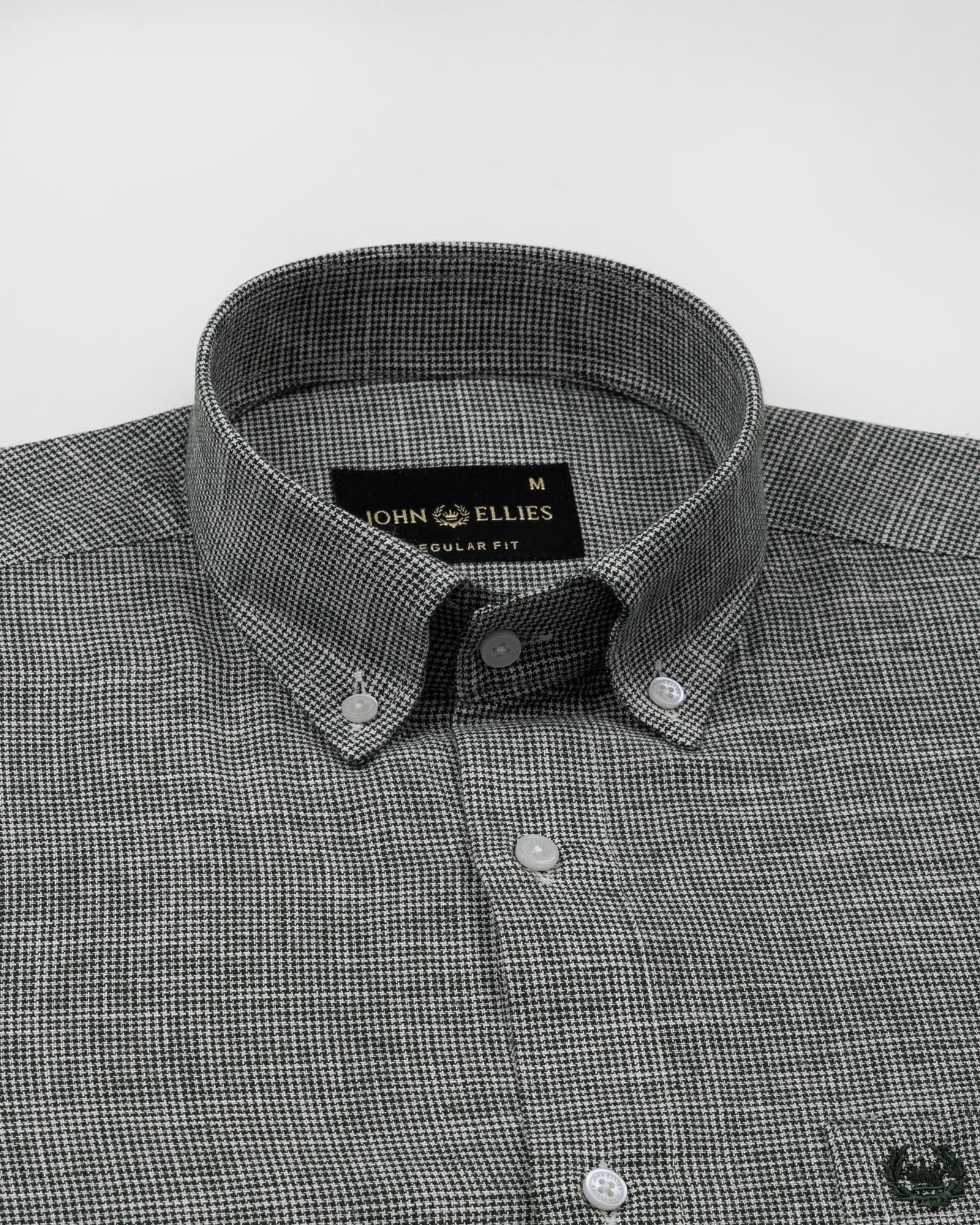 Zinots Green Houndstooth Check Button Down Linen Shirt