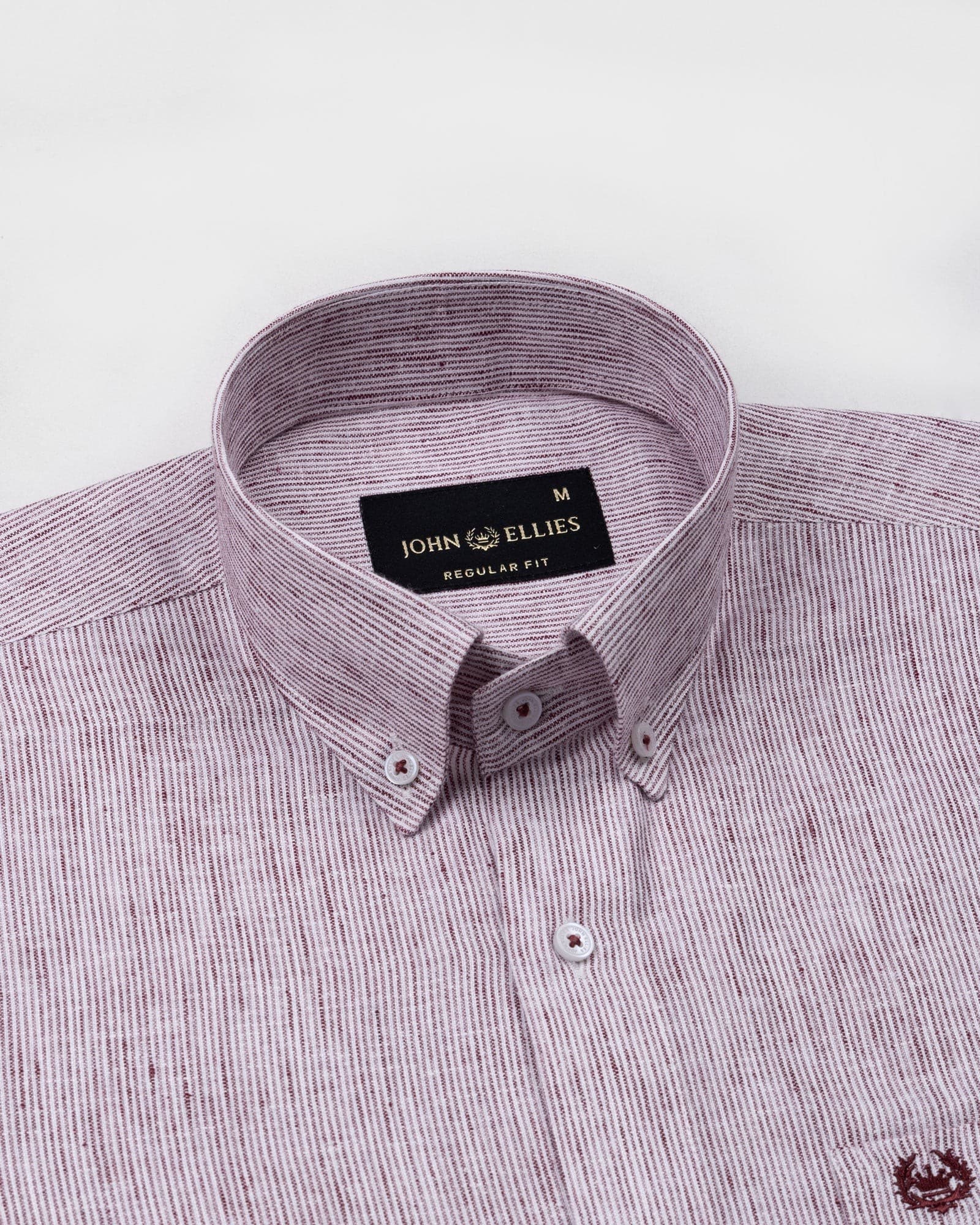 Parcore Maroon Stripe Button Down Linen Cotton Shirt