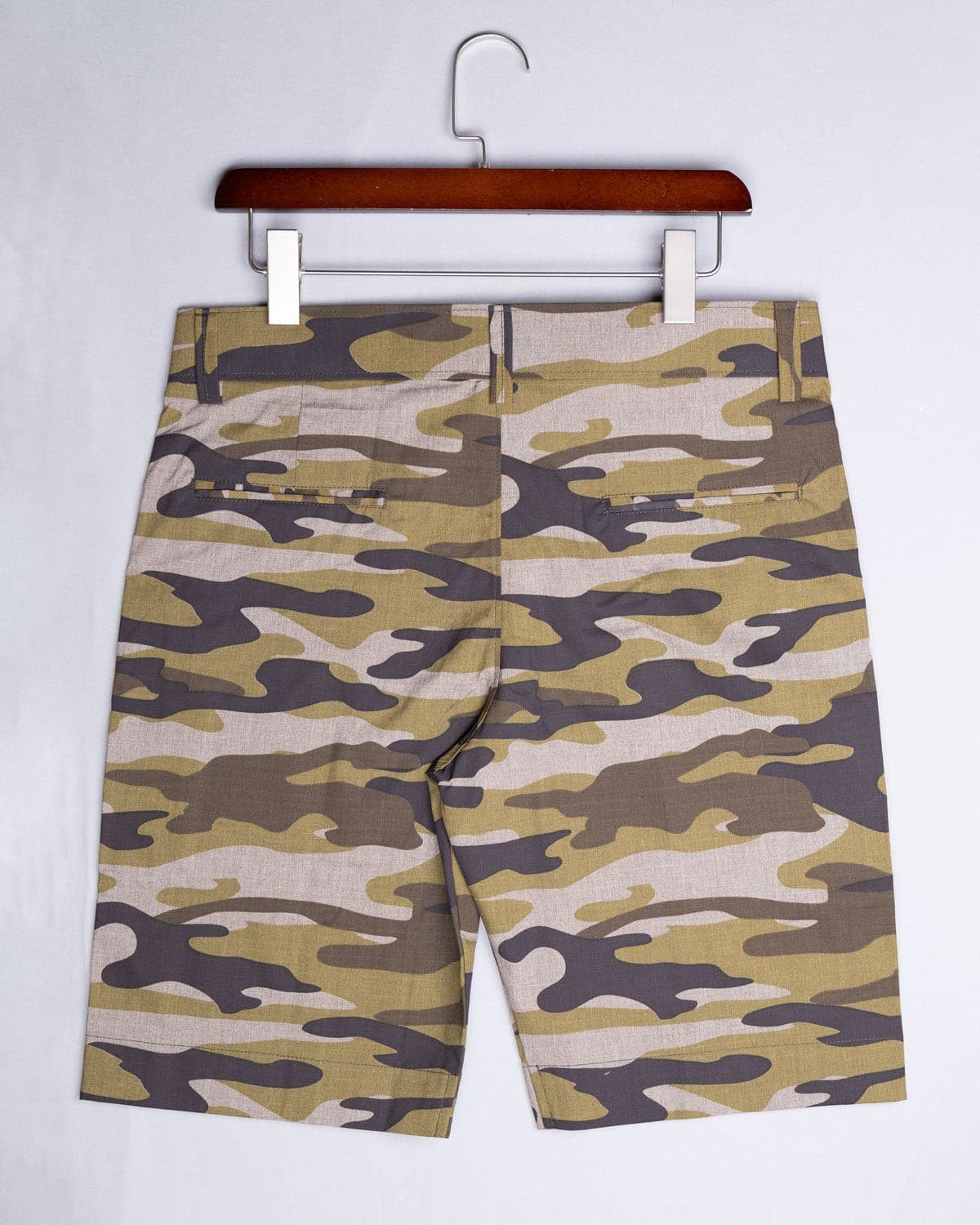 Sandrift Green With Quicksand Beige and Dorado Brown Camouflage Cotton Shorts