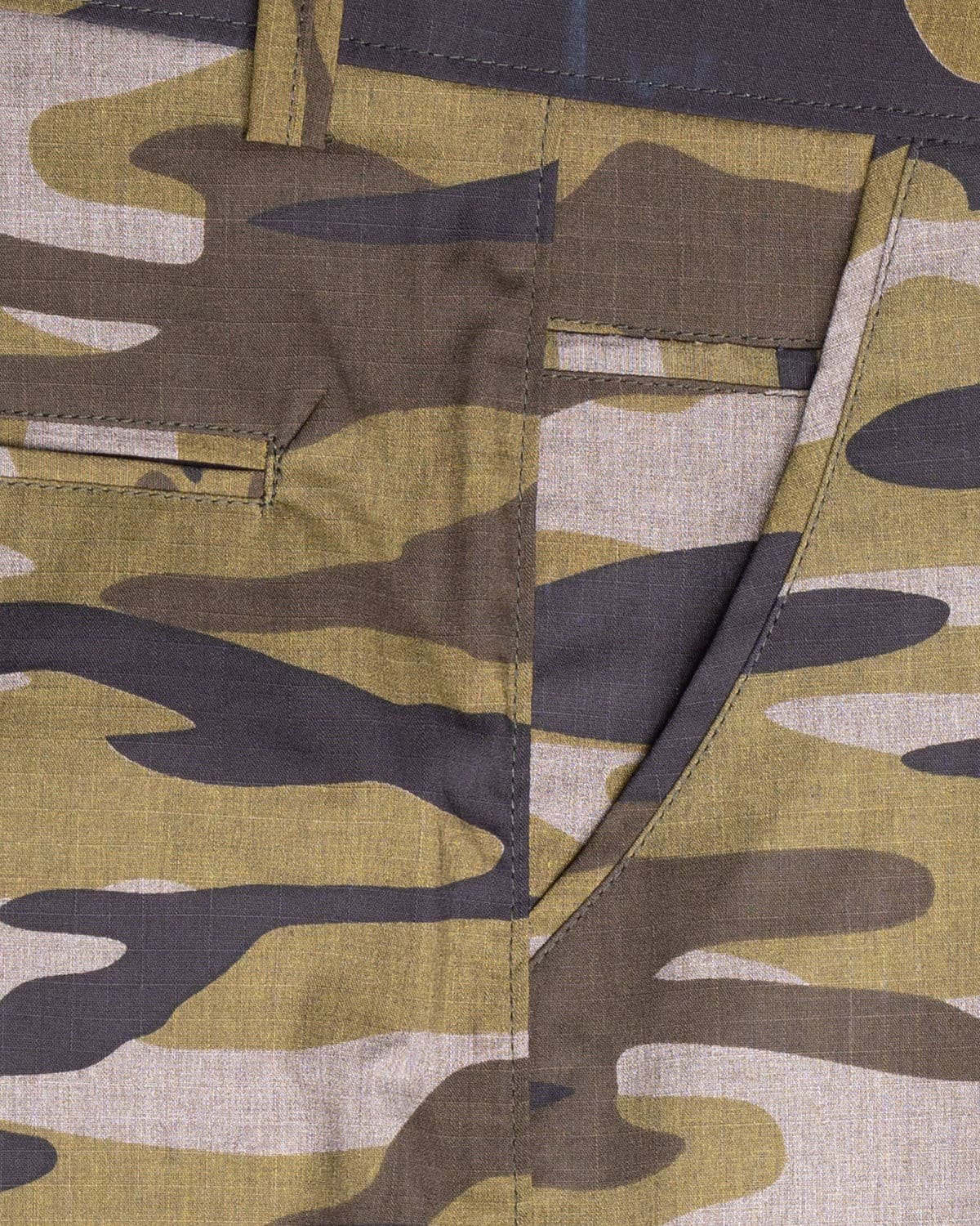 Sandrift Green With Quicksand Beige and Dorado Brown Camouflage Cotton Shorts