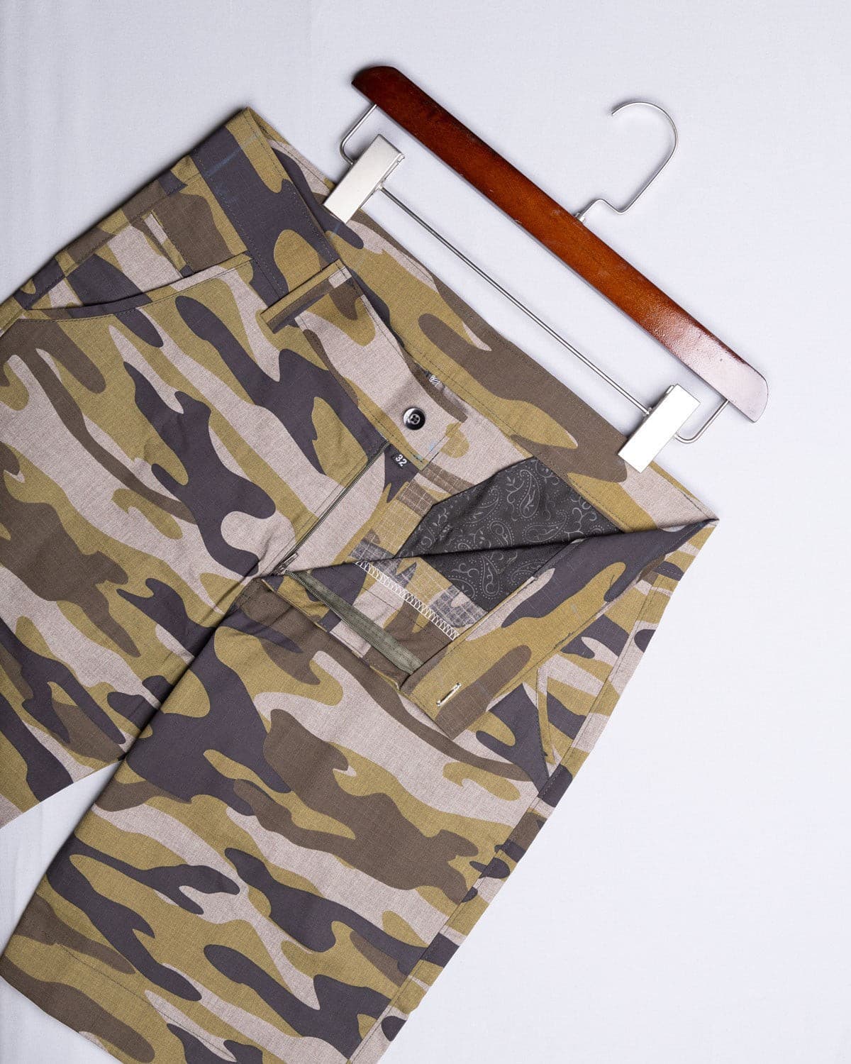Sandrift Green With Quicksand Beige and Dorado Brown Camouflage Cotton Shorts