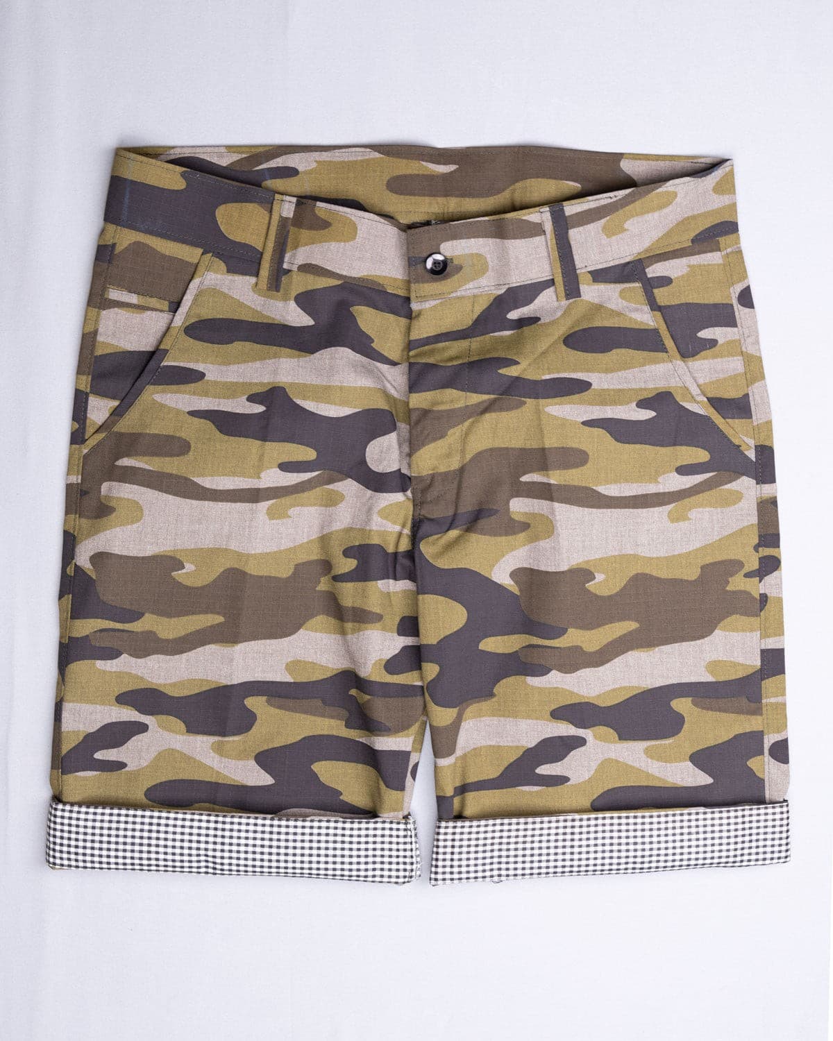 Sandrift Green With Quicksand Beige and Dorado Brown Camouflage Cotton Shorts