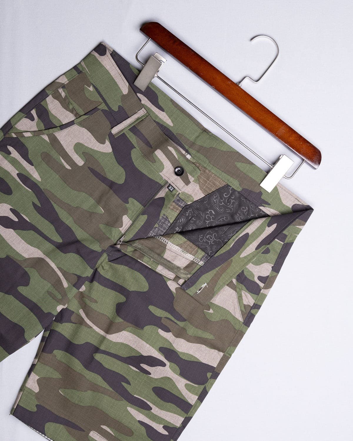 Tuscan Brown and Wenge Green Camouflage Cotton Shorts