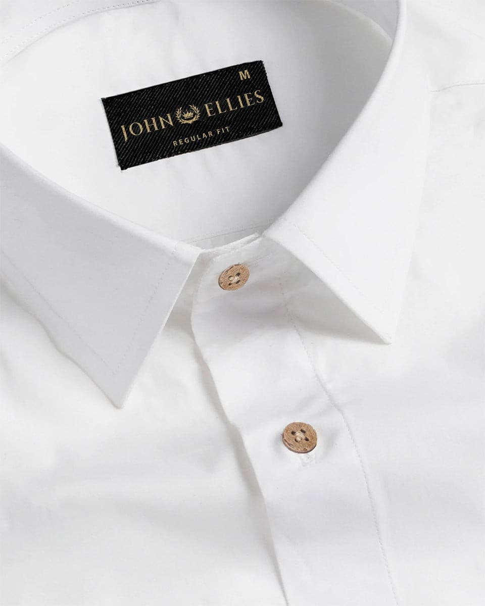 Bright White Wooden Buttons Premium Giza Cotton Shirt