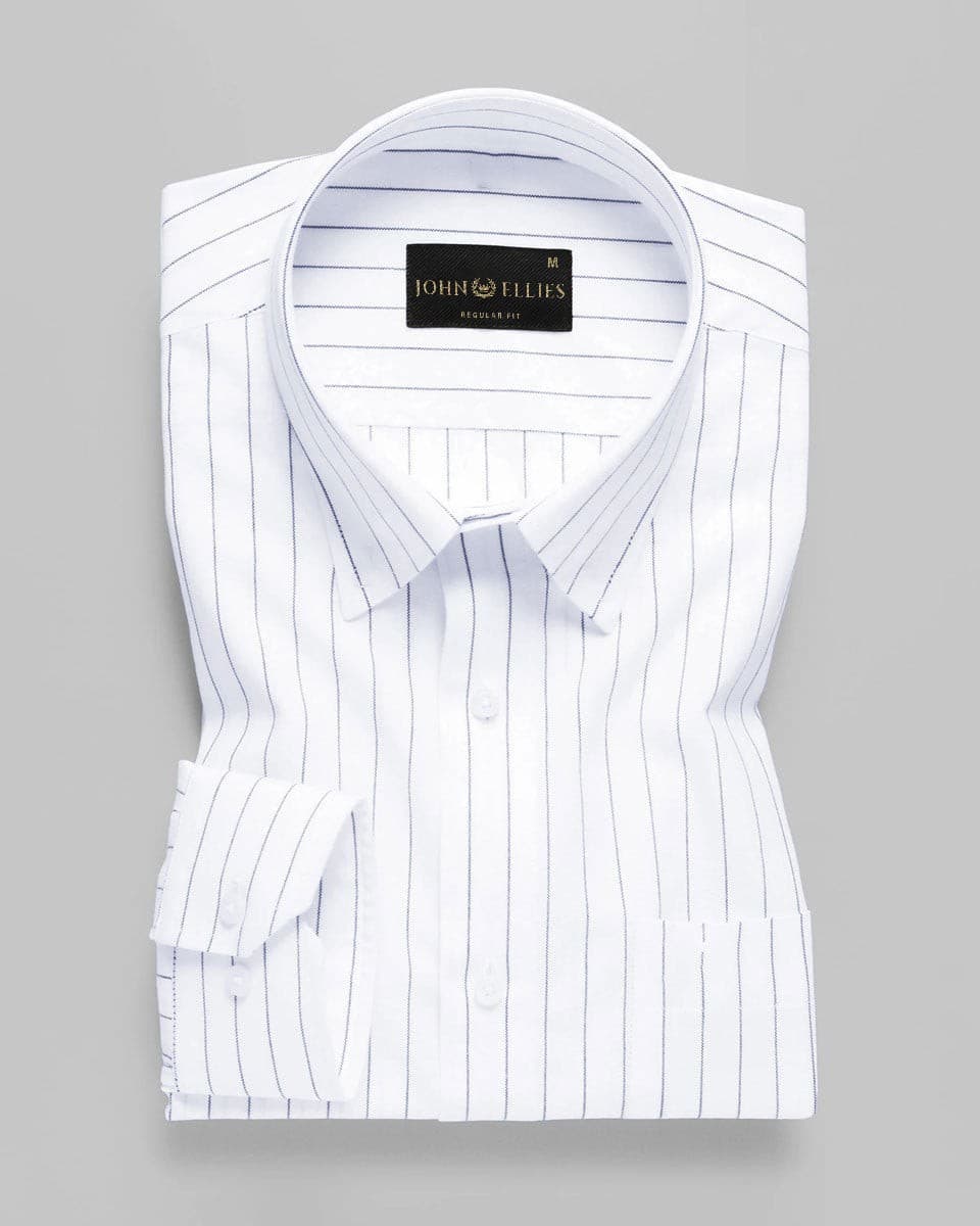Navy Stripe On White Premium Cotton Men's Formal Shirt