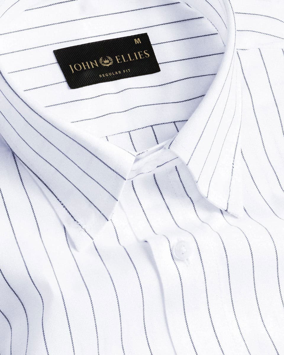 Navy Stripe On White Premium Cotton Men's Formal Shirt