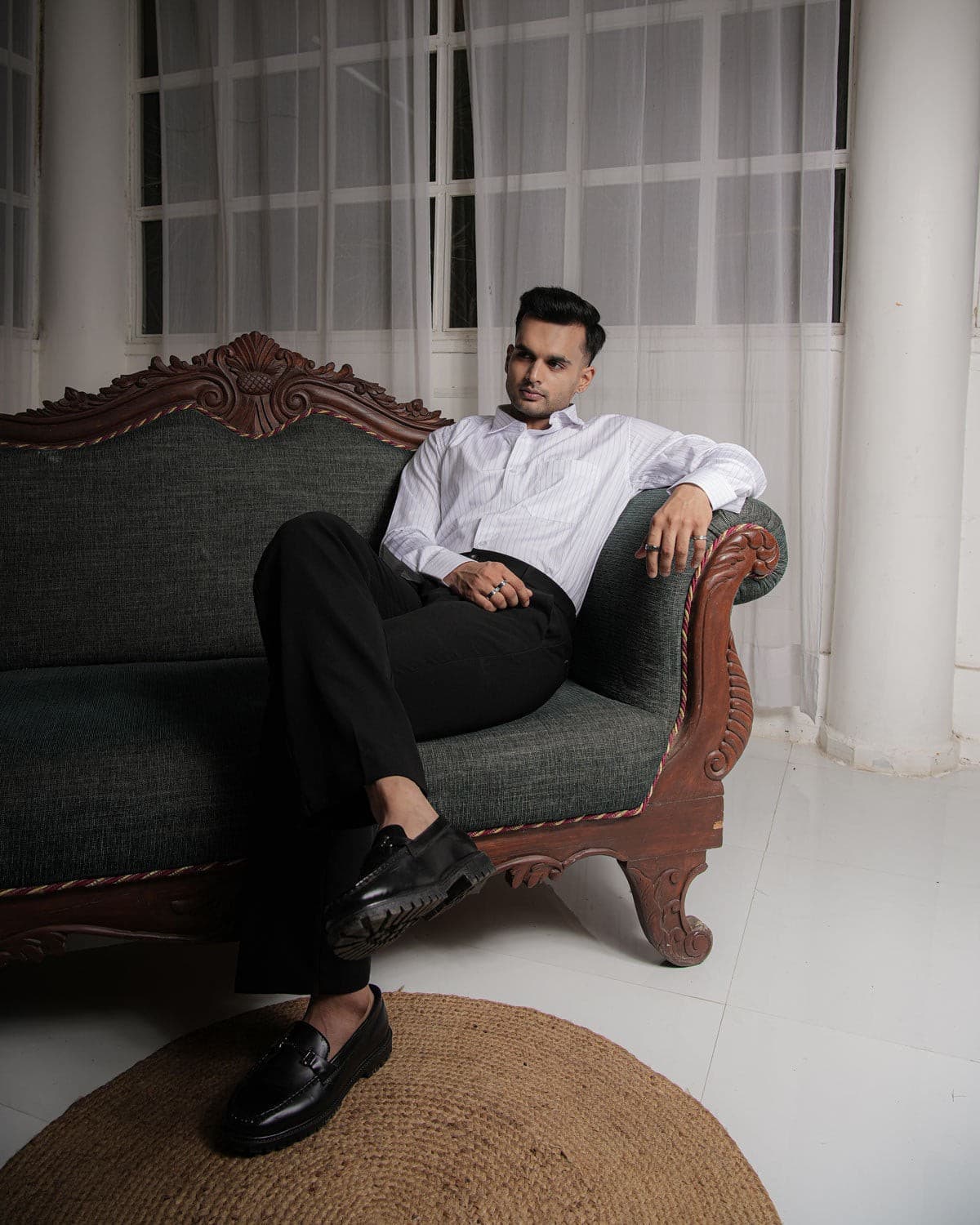 Navy Stripe On White Premium Cotton Men's Formal Shirt
