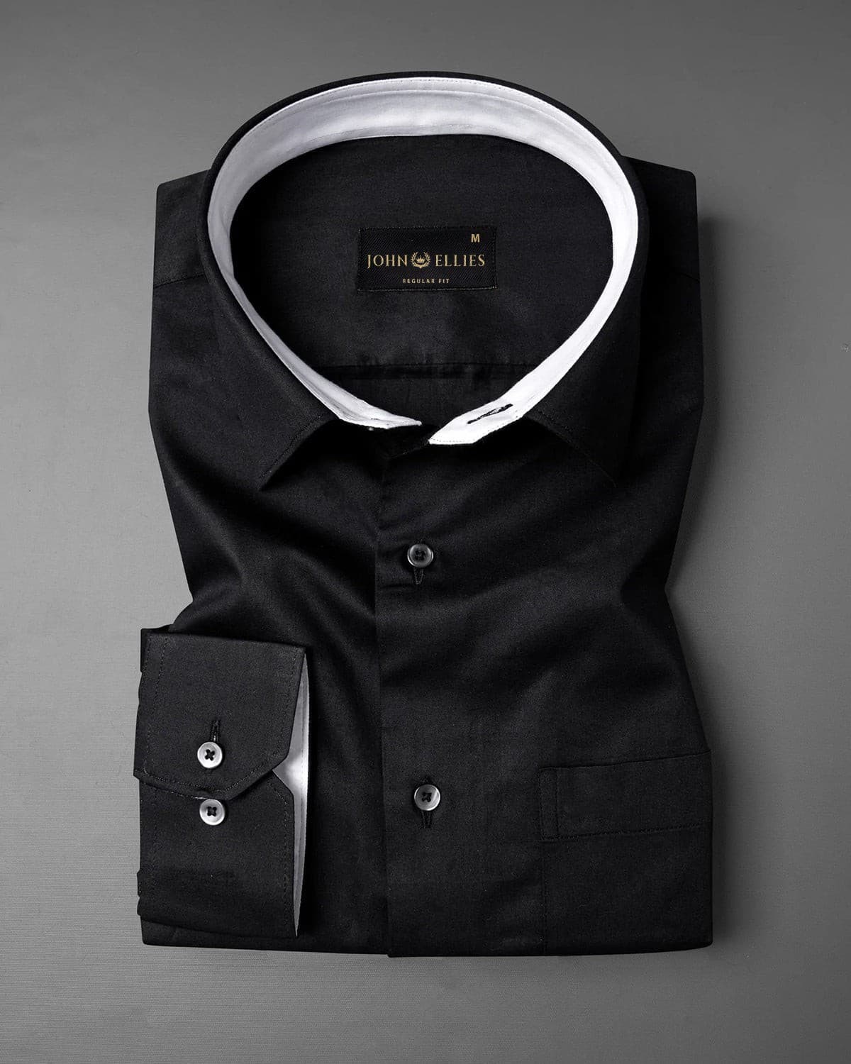 Black With White Inner Cuffs & Collar Giza Cotton Shirt